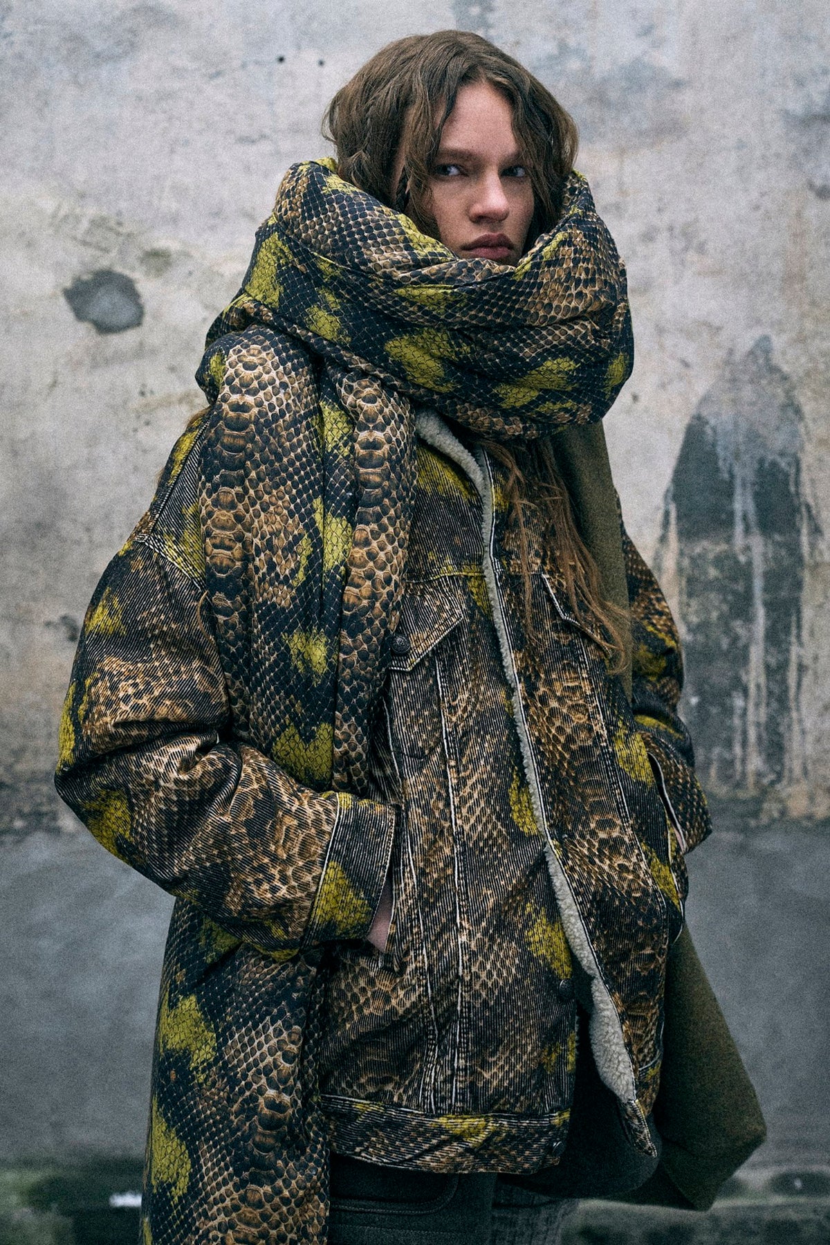 Oversized Trucker Jacket - Brown Green Snake - R13