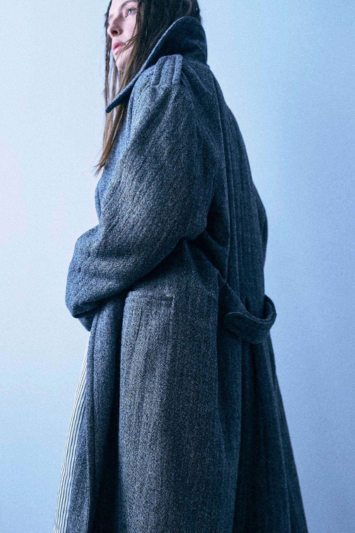 Padded Double Breasted Coat - Black And White Herringbone - R13