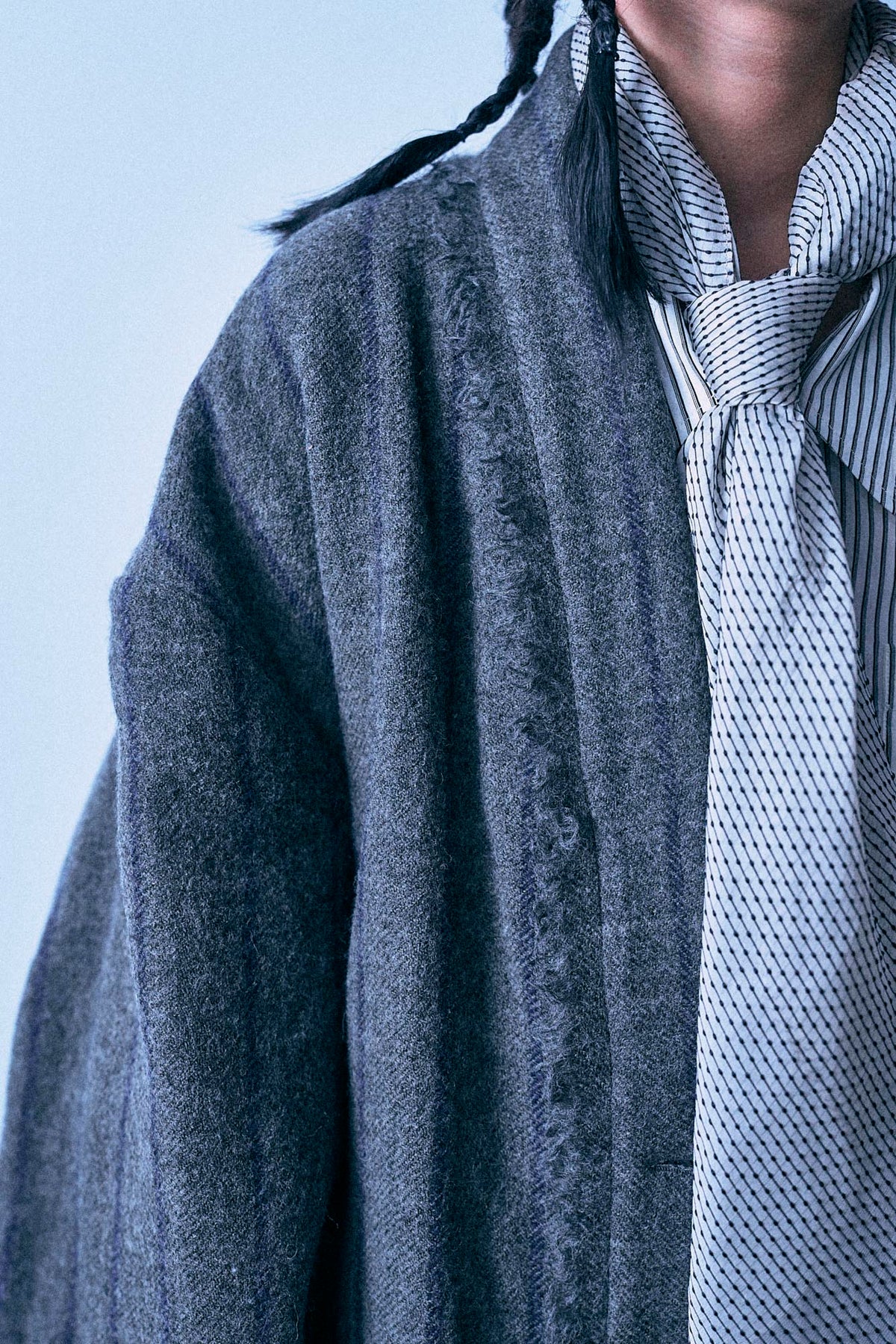 Padded Woven Cardigan - Grey And Navy Stripe - R13