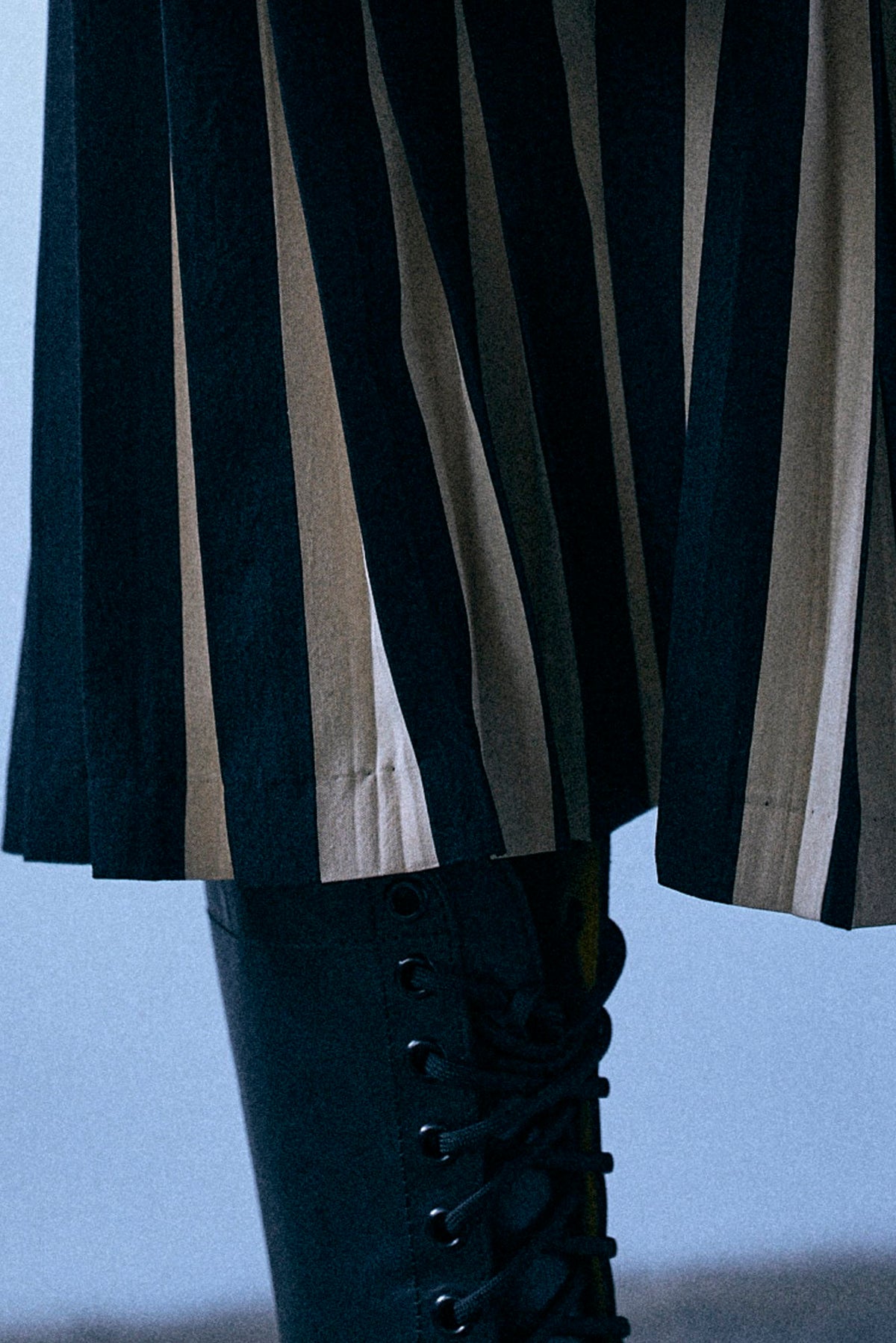 Pleated Midi Skirt - Black And Cream Wide Stripe - R13