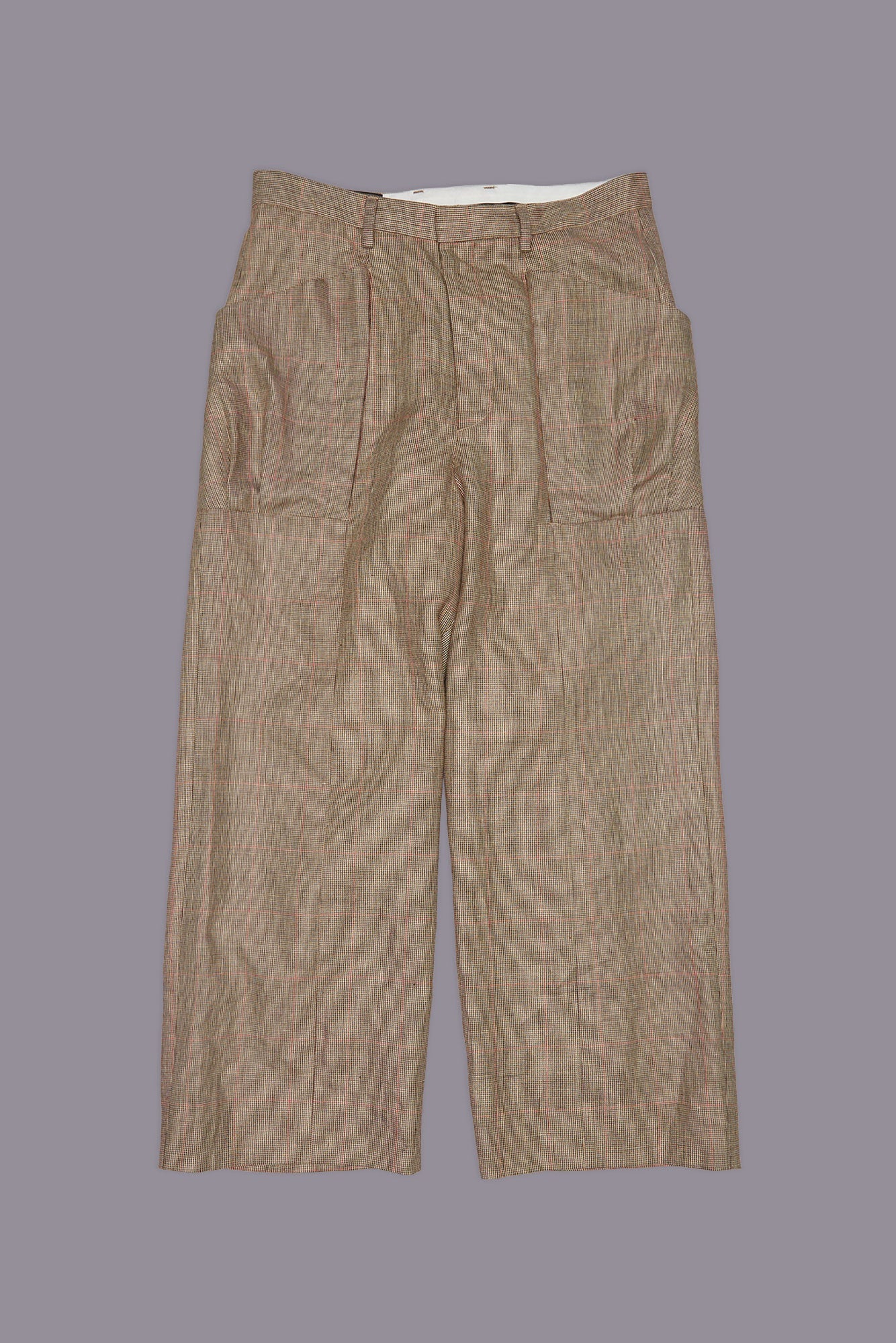 PLEATED POCKET TROUSER - BROWN WINDOWPANE PLAID - R13
