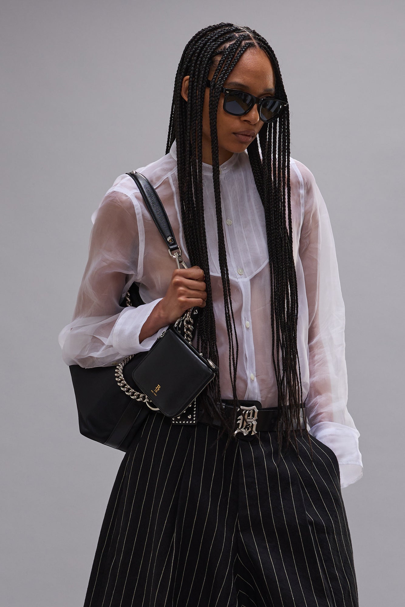 PLEATED TUXEDO FRONT SHIRT - WHITE - R13