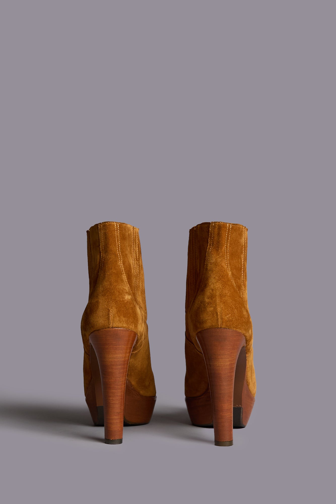 POINTY TOE PLATFORM HEELED BOOT - ORANGE BROWN SUEDE - R13