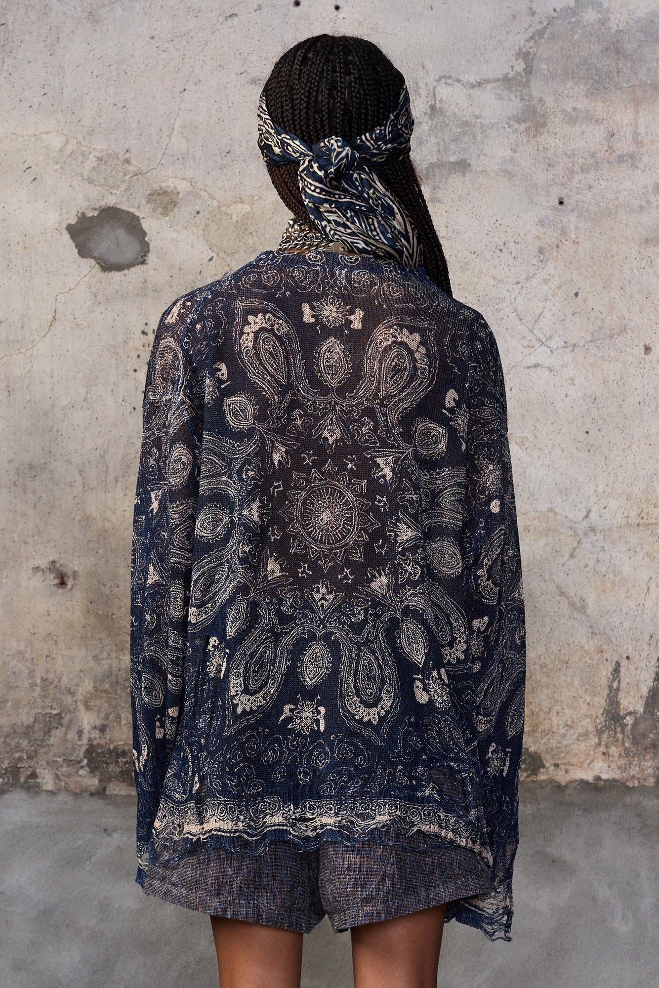 PRINTED BOYFRIEND CARDIGAN - BLUE BANDANA - R13