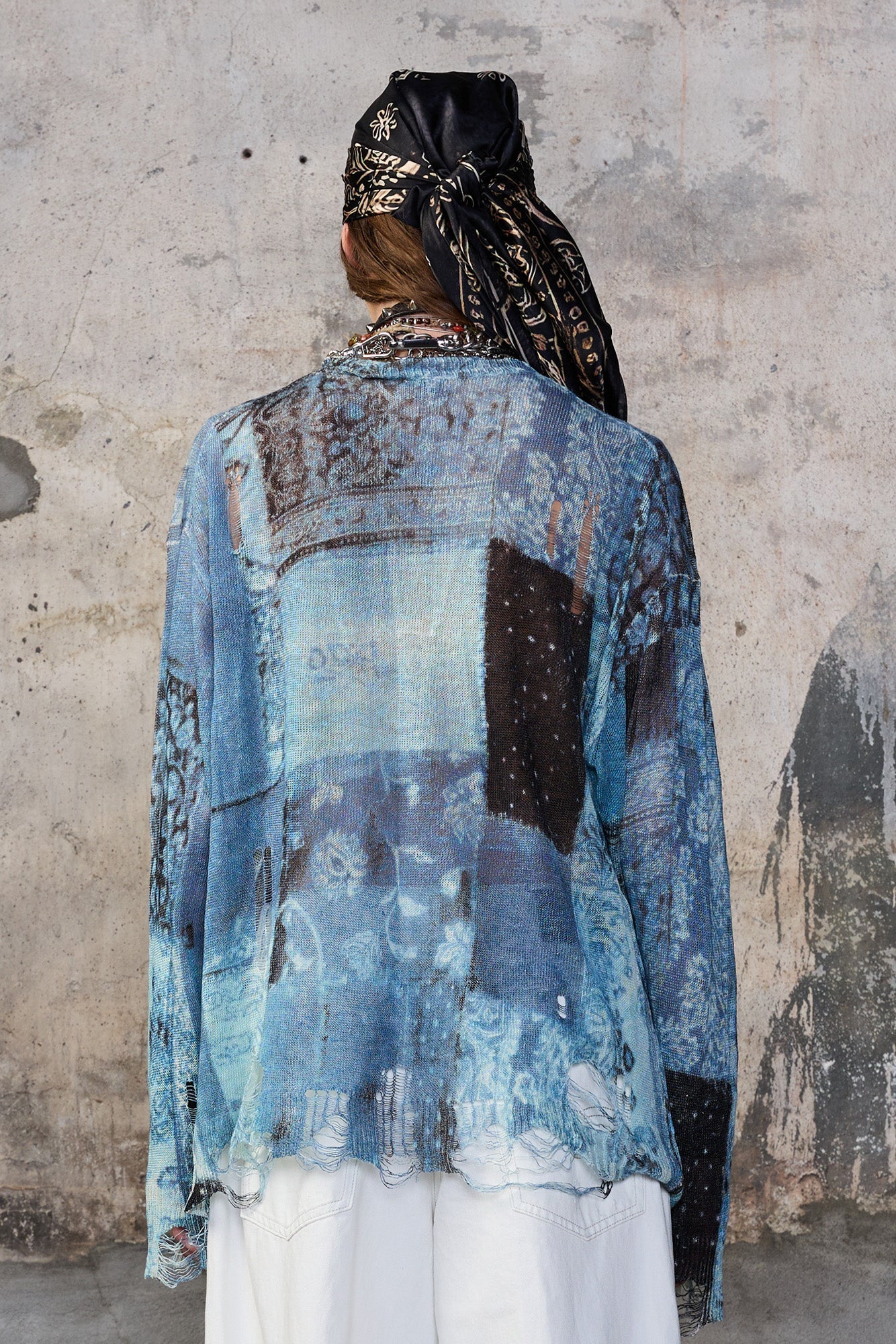 Printed Boyfriend Cardigan - Blue Multi Bandana - R13