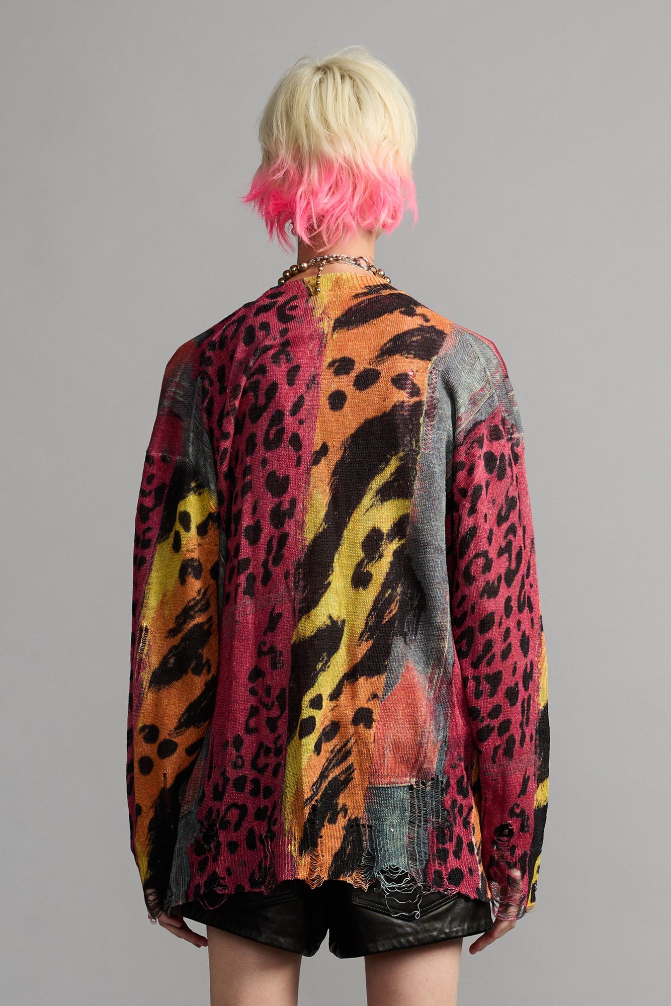 PRINTED BOYFRIEND CARDIGAN - PINK ORANGE MULTICOLOR - R13