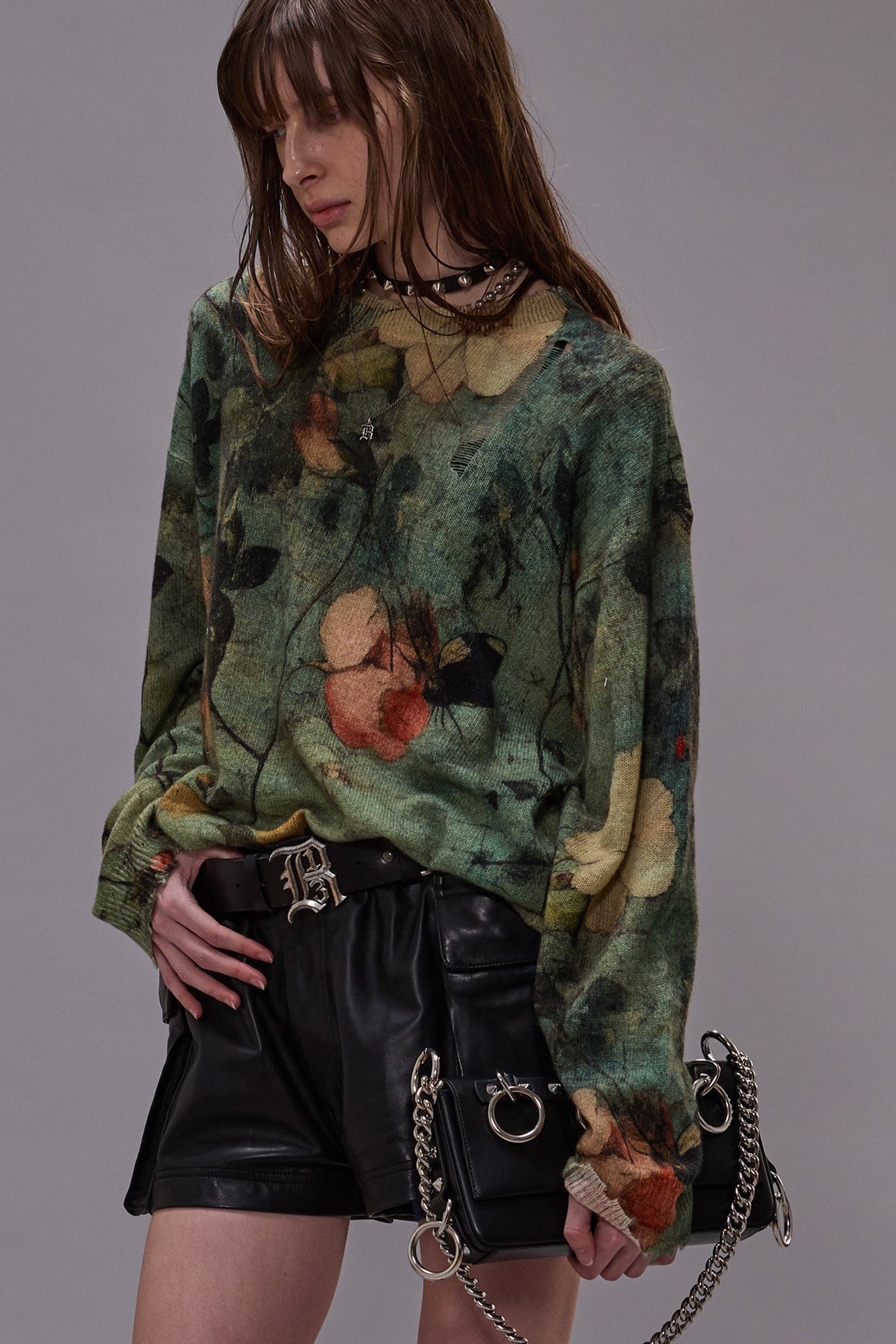 PRINTED BOYFRIEND SWEATER - TURQUOISE FLORAL - R13