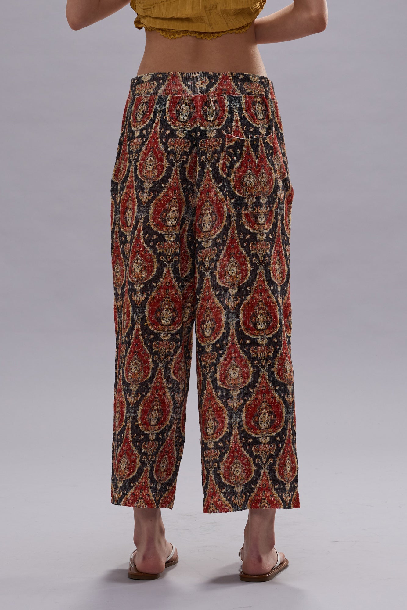PRINTED CROPPED WIDE LEG SWEATER PANT - ORANGE MULTICOLOR - R13
