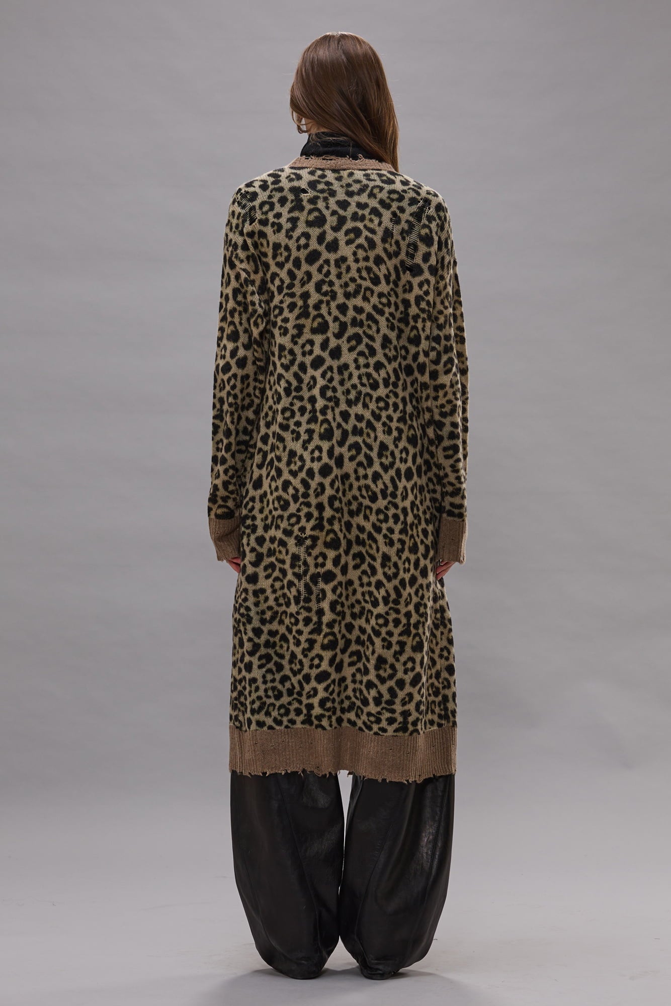 Printed Long Cardigan - Light Brown Leopard - R13