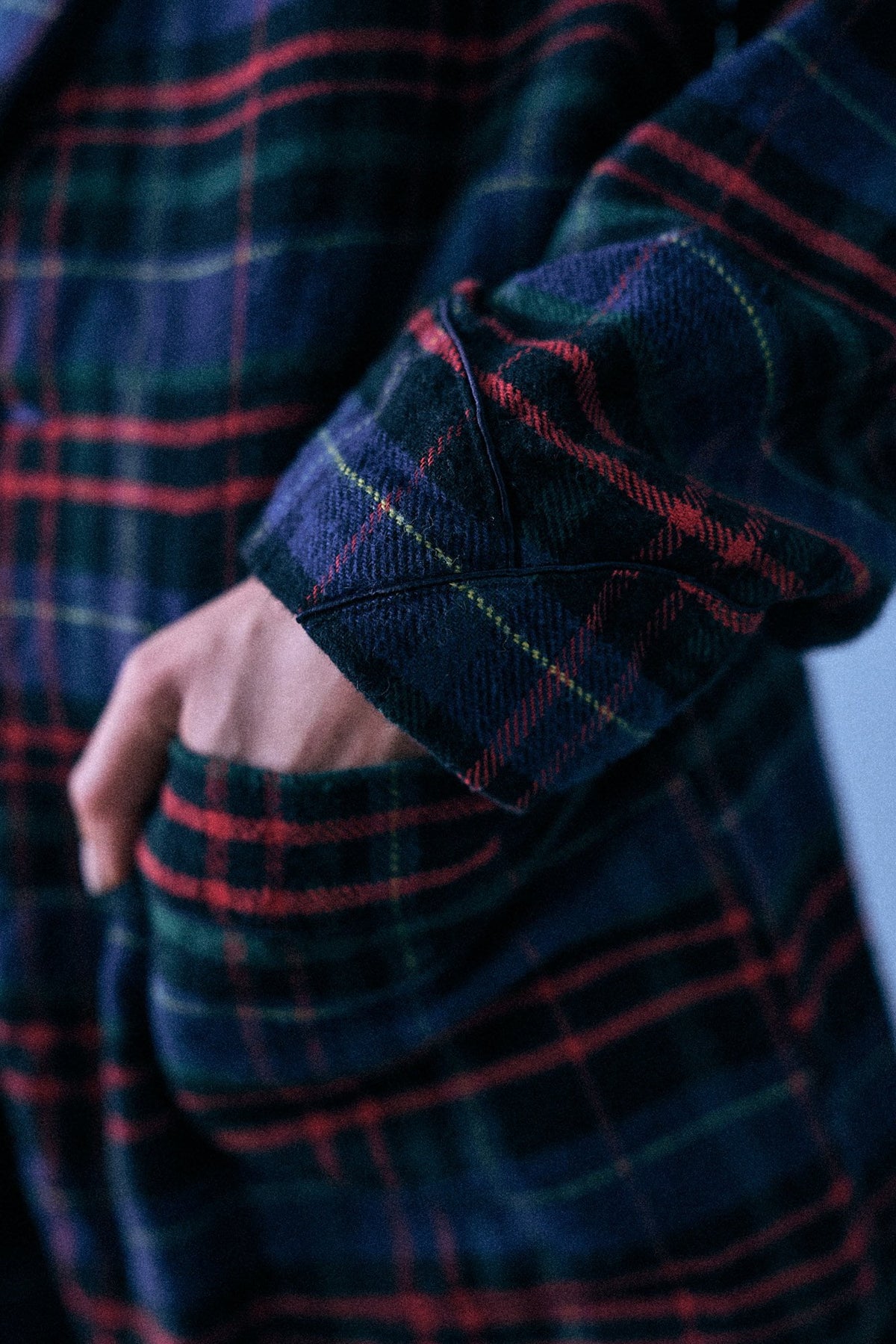 Ragged Blazer With Piping - Navy Green Red Plaid - R13