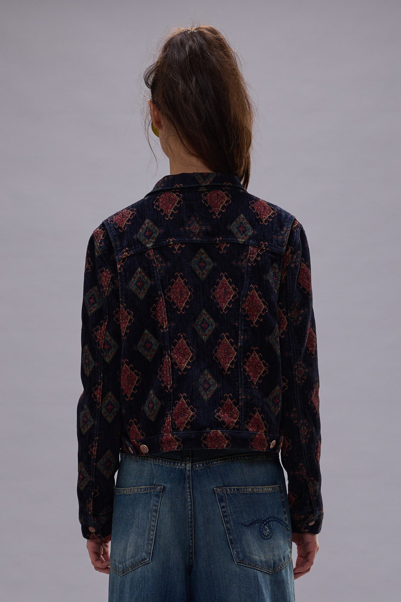 RELAXED TRUCKER JACKET - NAVY BLUE JACQUARD - R13