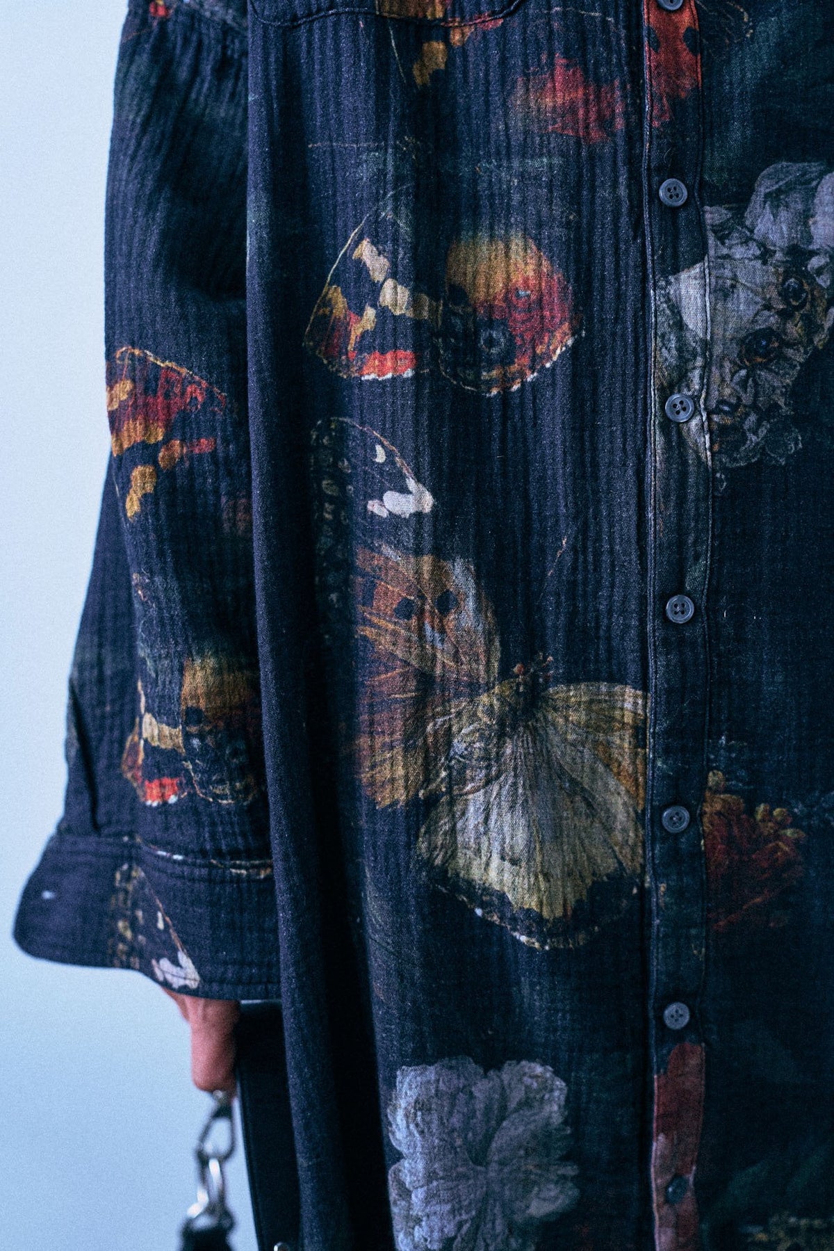 Reversible Jumbo Shirtdress - Black Multicolor Butterflies With Plaid - R13