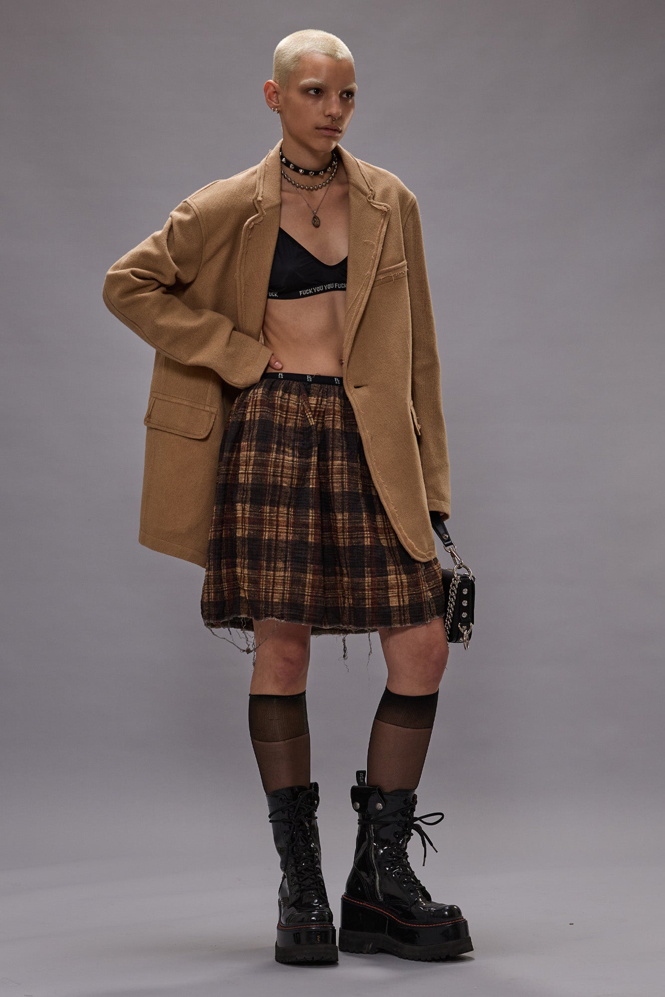 Knee Length Flannel Skirt Brown Brown Plaid Midi Skirt Long Plaid