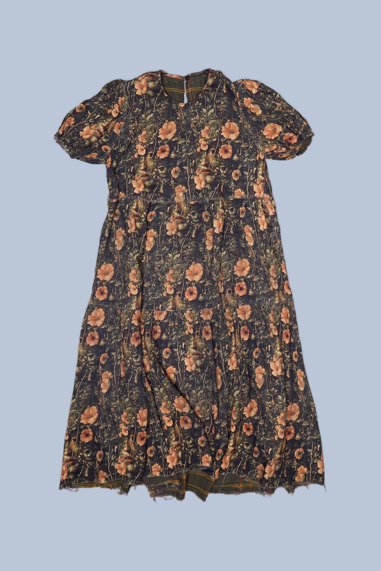 REVERSIBLE SHREDDED RELAXED MIDI - OLIVE PLAID WITH FLORAL CAMO GREEN - R13