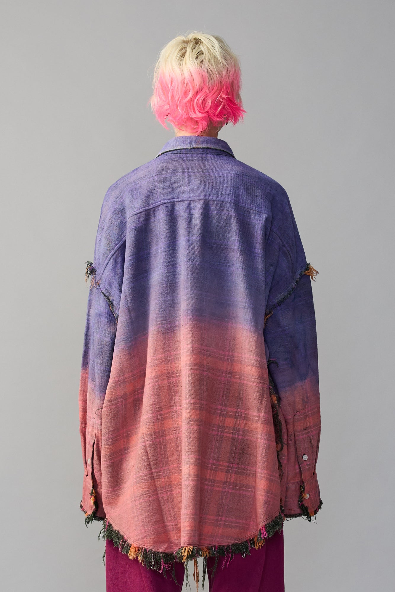 REVERSIBLE SHREDDED SEAM DROP NECK SHIRT - PURPLE MULTI/GREEN MULTI - R13