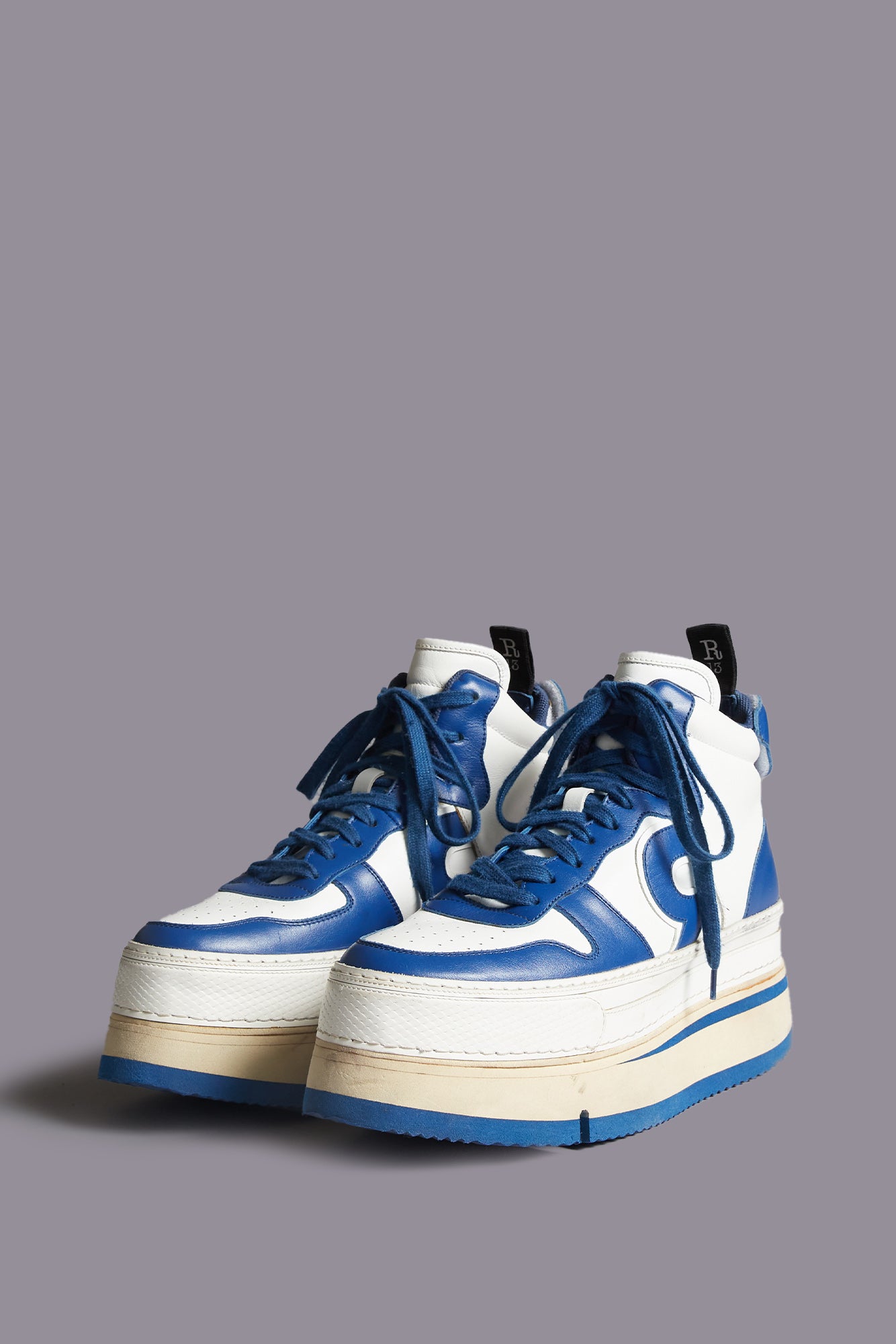 RIOT LEATHER HIGH TOP - BLUE AND WHITE - R13