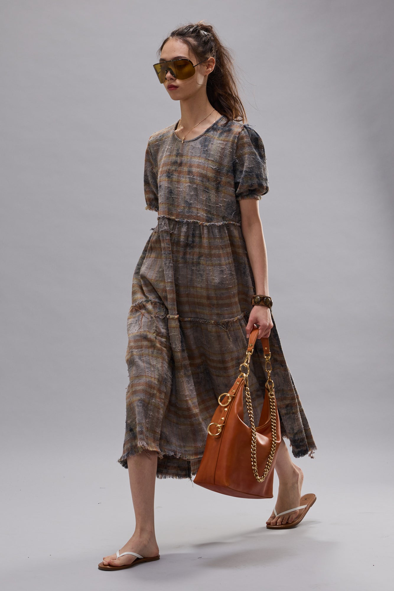 SHREDDED RELAXED MIDI - OVERDYED LIGHT BLUE PLAID - R13 SHREDDED RELAXED MIDI - OVERDYED LIGHT BLUE PLAID - R13