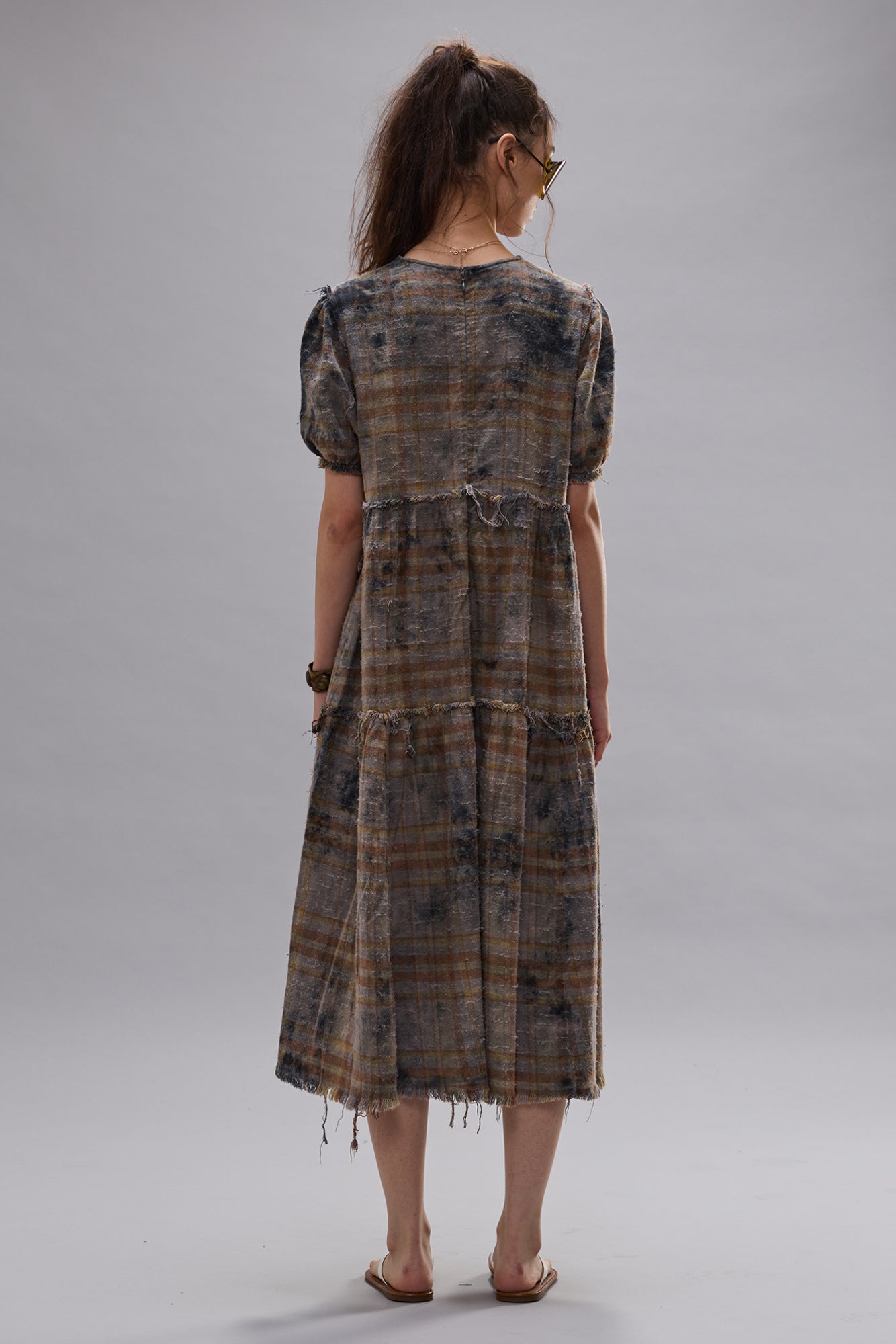 SHREDDED RELAXED MIDI - OVERDYED LIGHT BLUE PLAID - R13