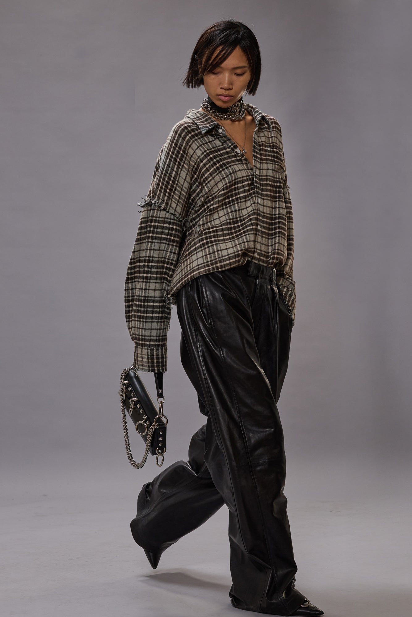 SHREDDED SEAM DROP NECK SHIRT - BLUE/GREY PLAID - BLUE/GREY PLAID - R13