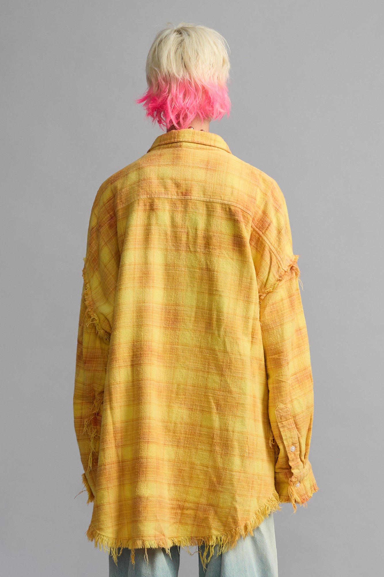 SHREDDED SEAM DROP NECK SHIRT - YELLOW PLAID - R13