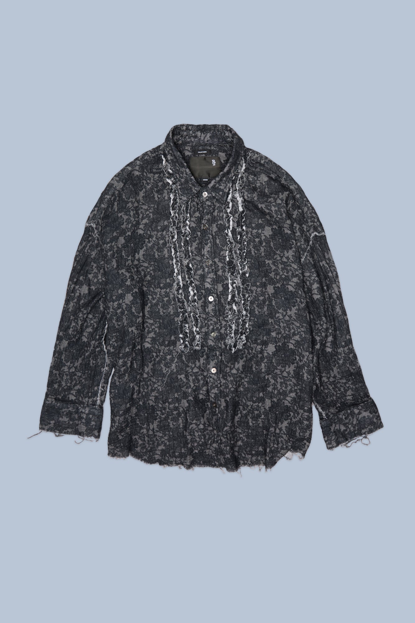 SHREDDED SEAM RUFFLE SHIRT - BLACK LACE - R13