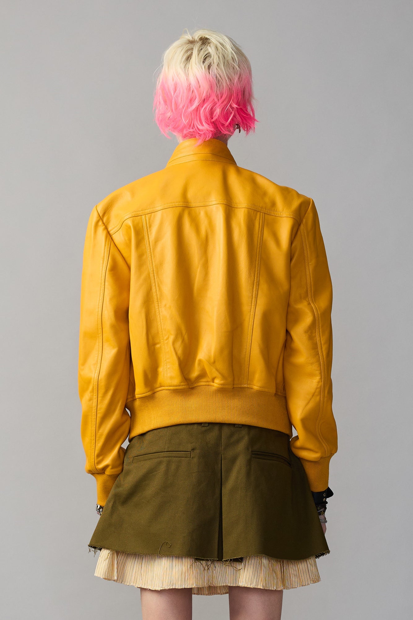 SHRUNKEN ZIP-UP LEATHER JACKET - YELLOW MUSTARD - R13