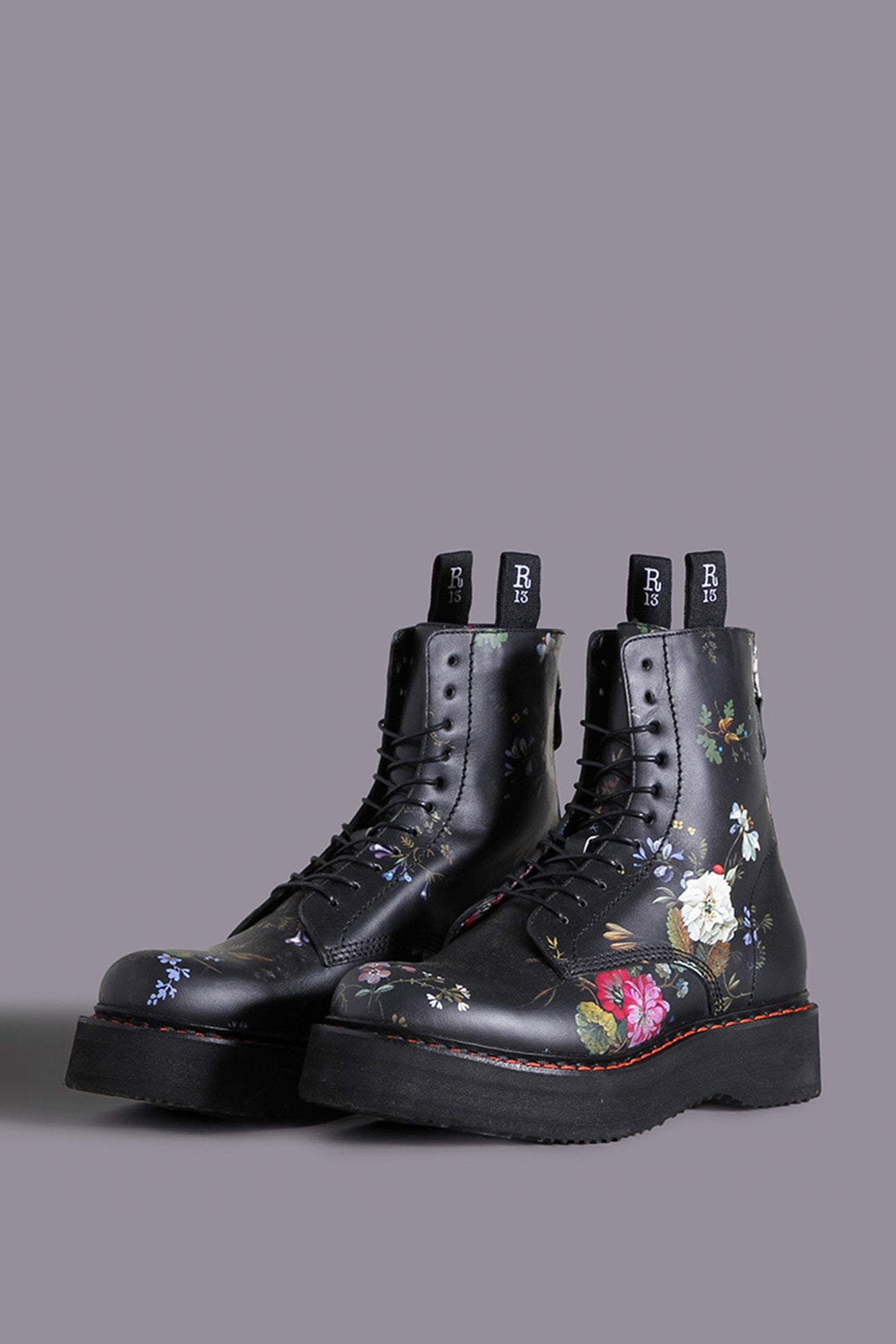 SINGLE STACK BOOT - BLACK FLORAL - R13