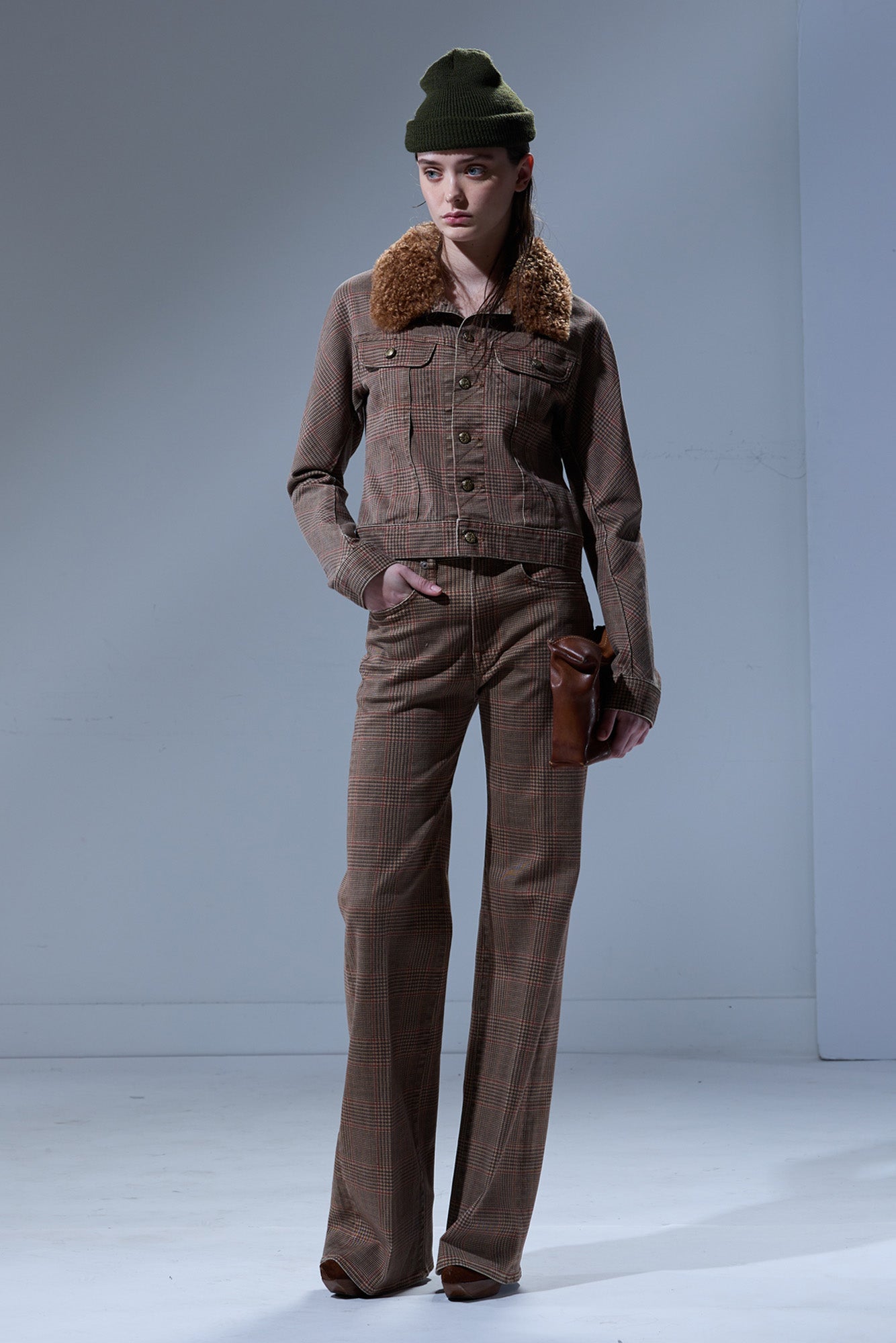 SKINNY TRUCKER JACKET - BROWN GLENPLAID - R13