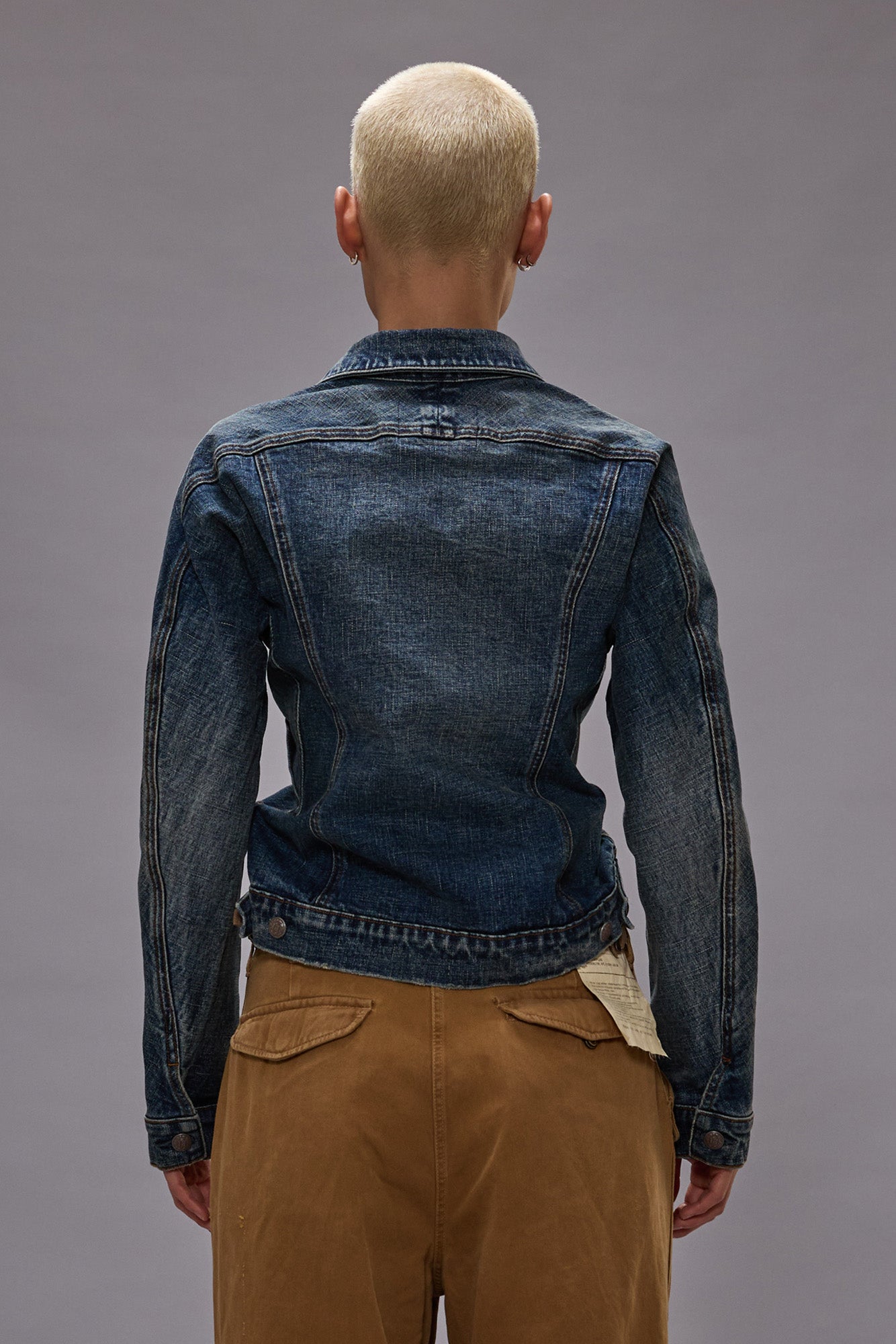 SKINNY WRAP AROUND TRUCKER JACKET - MELVIN BLUE STRETCH - R13