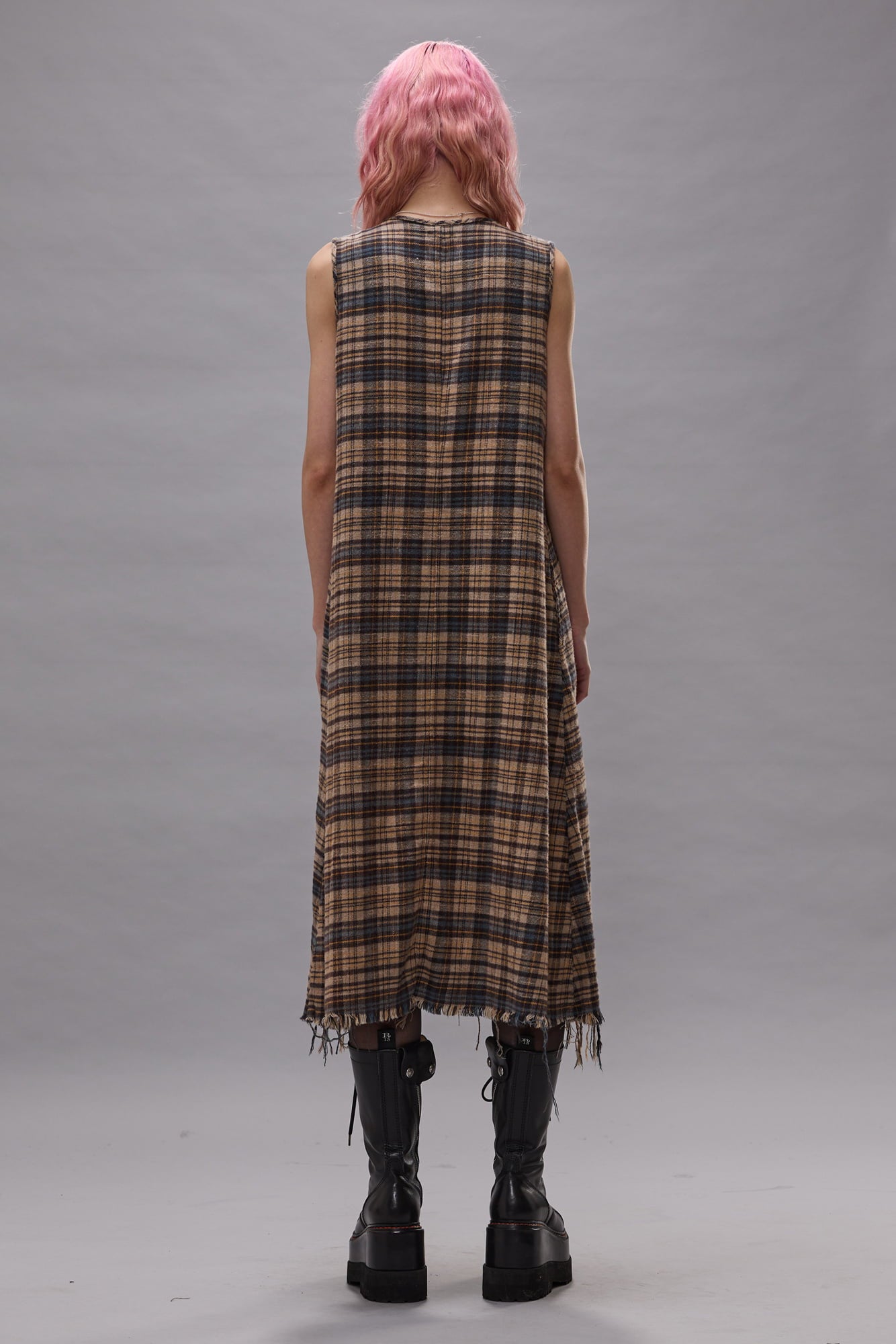 Sleeveless Midi With Ruffles - Light Blue Yellow Plaid - R13