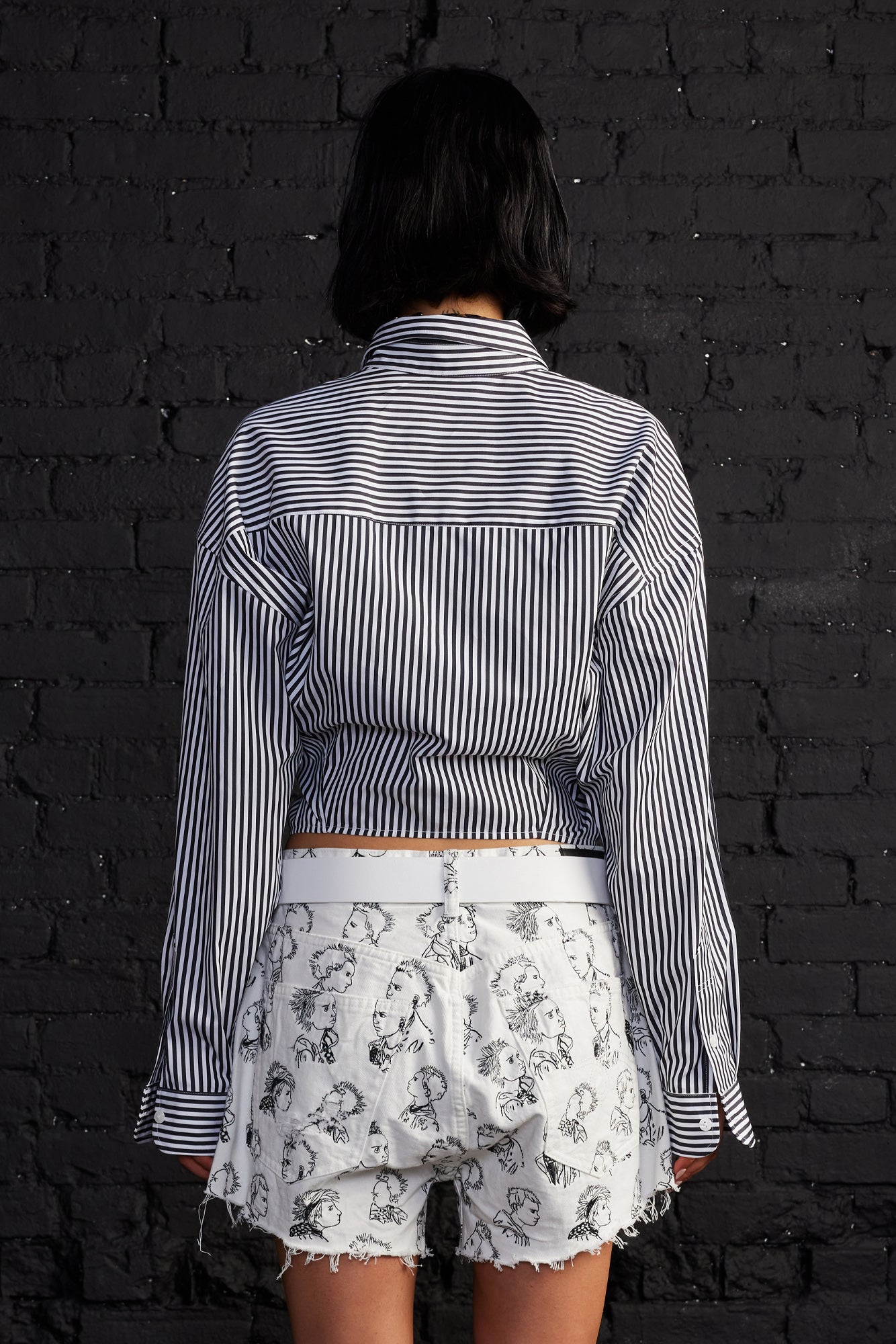 Split Hem Boyfriend Shirt - Black And White Stripe - R13