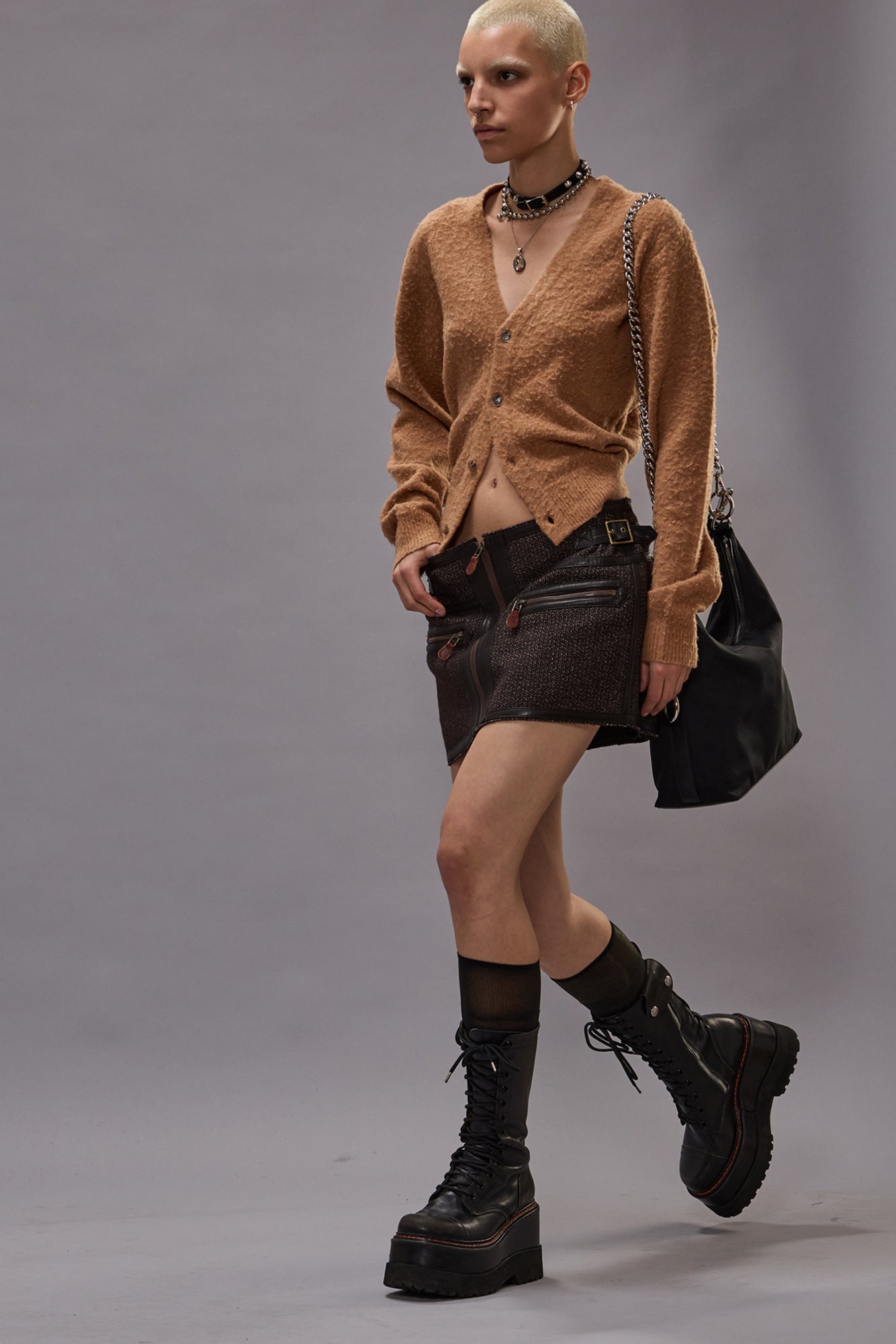 SPLIT HEM CARDIGAN - DARK CAMEL - R13