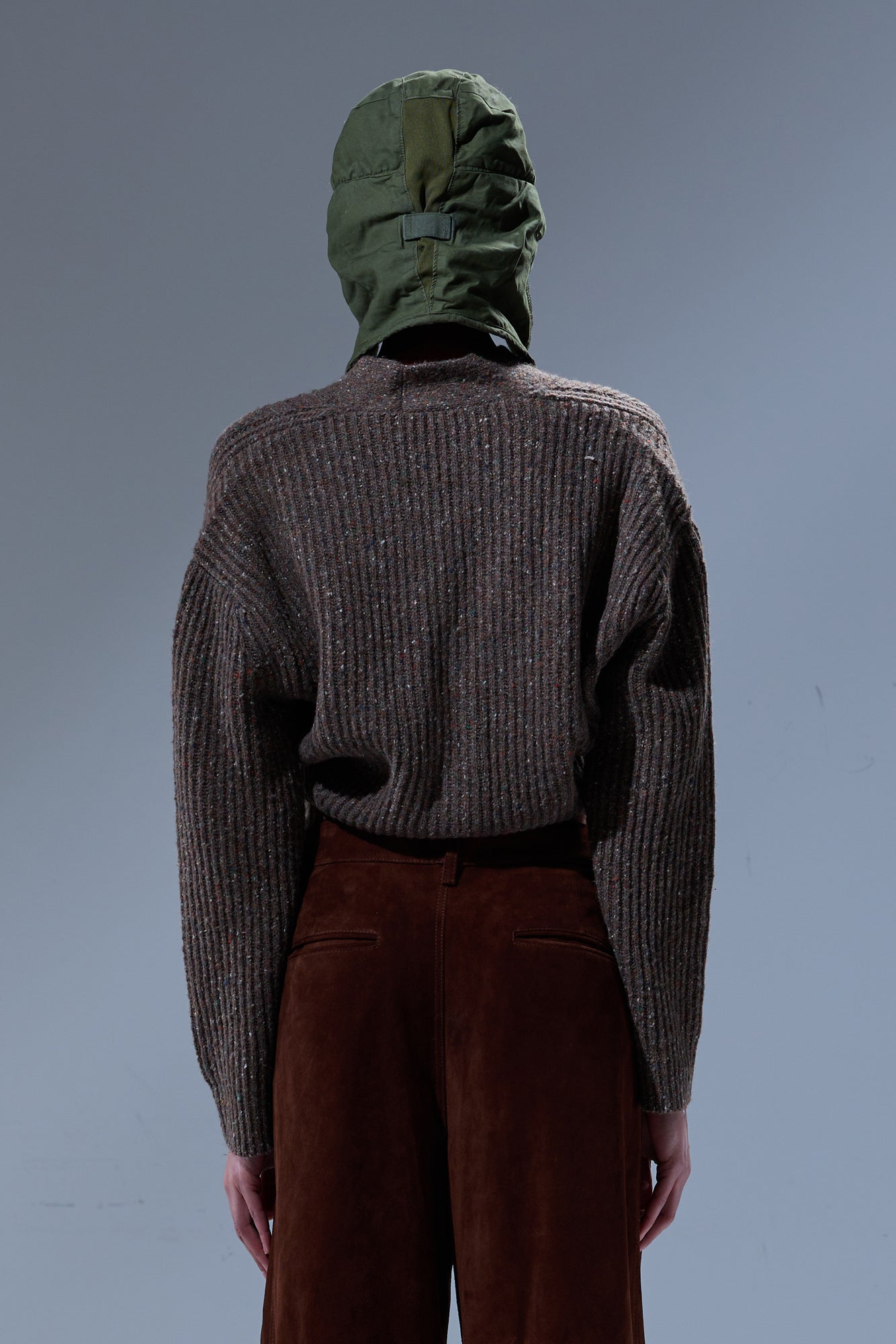 SPLIT HEM RIBBED CARDIGAN - BROWN TWEED - R13