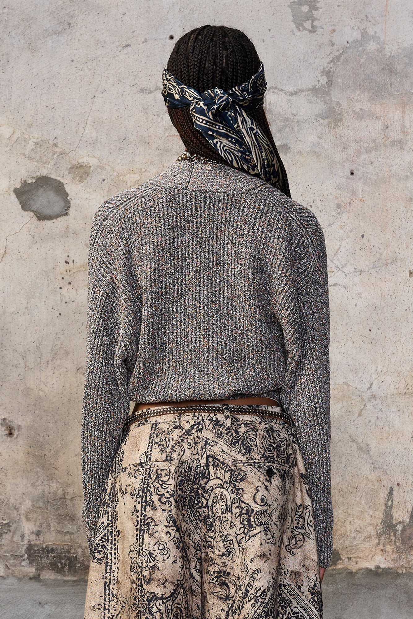 SPLIT HEM RIBBED CARDIGAN - GREY MULTI - R13