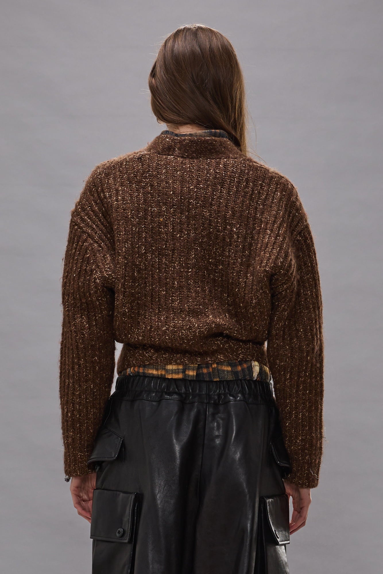 Split Hem Ribbed Cardigan - Heather Brown - R13