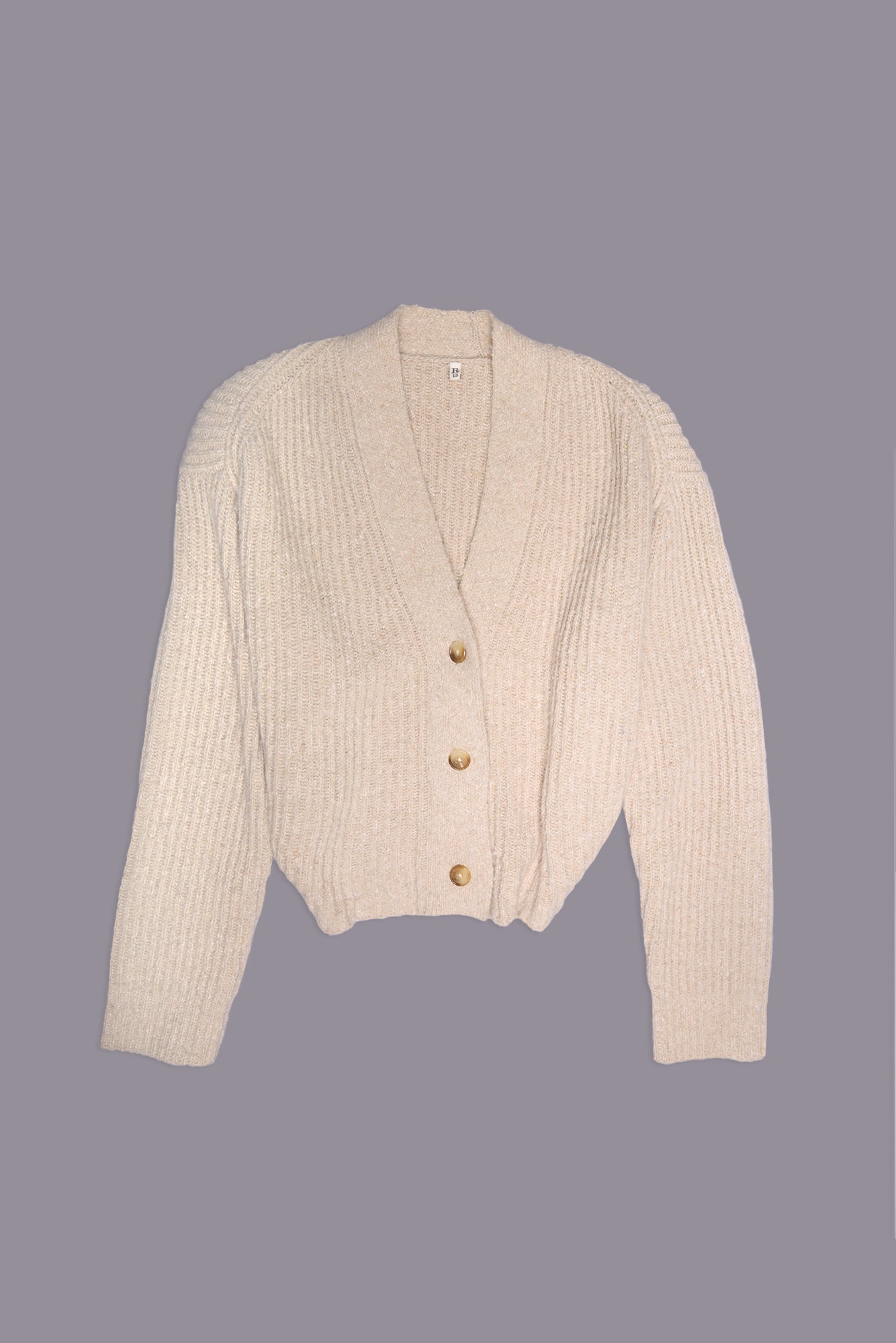 SPLIT HEM RIBBED CARDIGAN - OATMEAL TWEED - R13