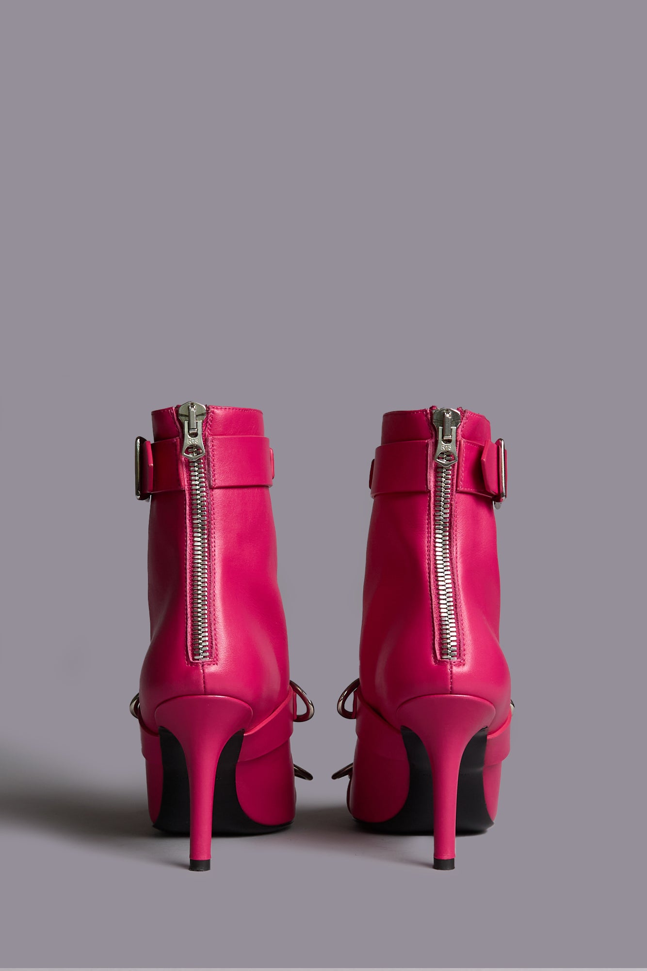 STRAPPED SKINNY ANKLE HEELED BOOT - BRIGHT PINK - R13