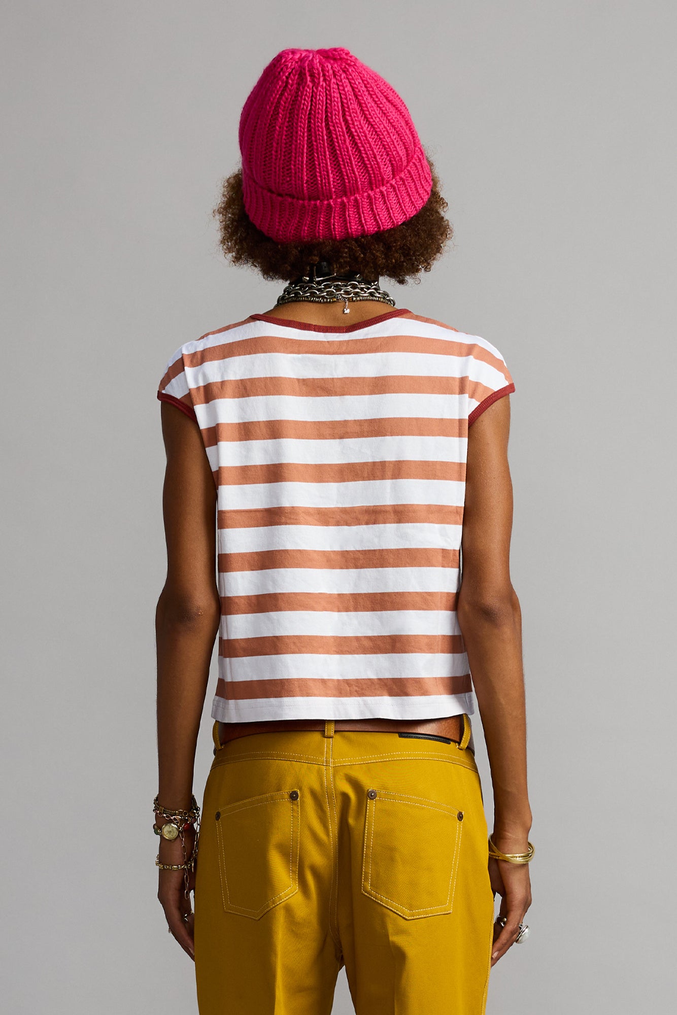 STRIPED BABY T - WHITE AND LIGHT BROWN WIDE STR - R13