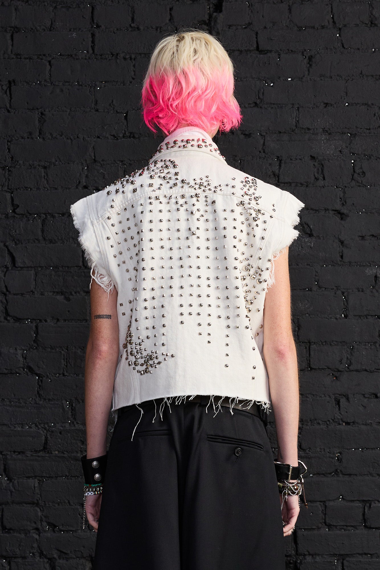 Studded Cropped Denim Vest - Cement White - R13