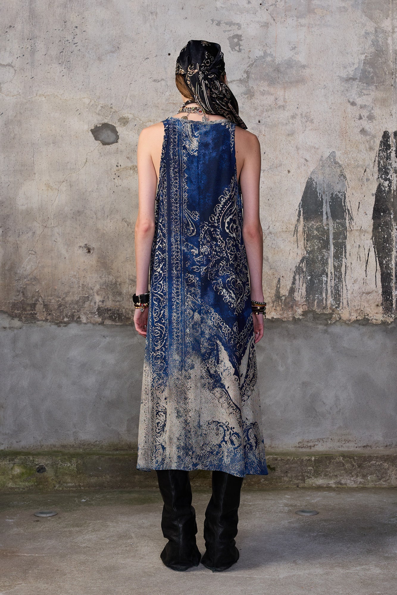TANK DRESS - BLUE DISTRESSED MEDALLION - R13