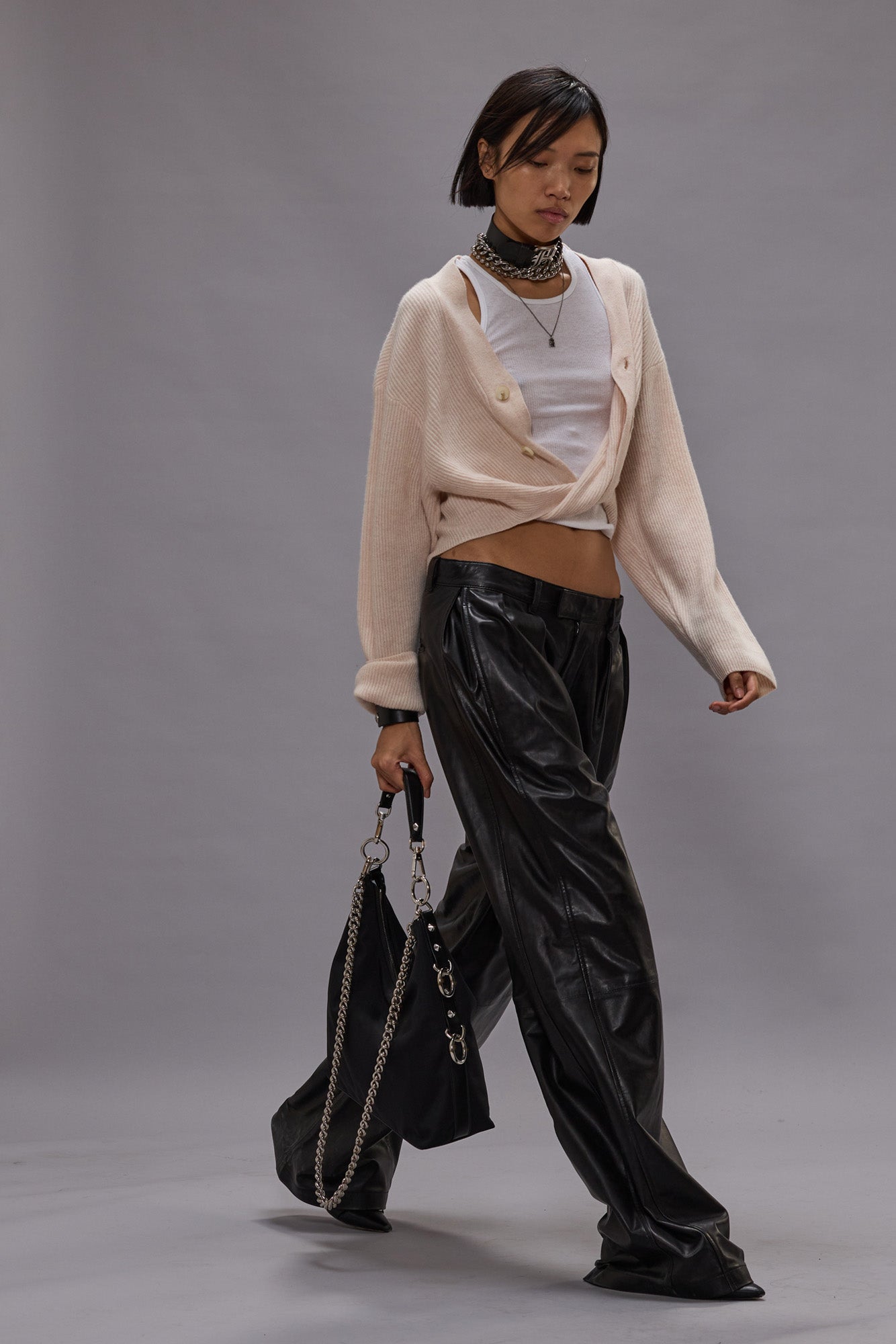 TWISTED FRONT RIBBED CARDIGAN - OATMEAL - R13