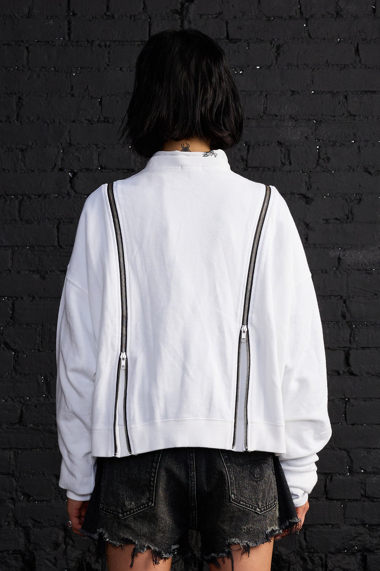 Zippered Crewneck - White - R13