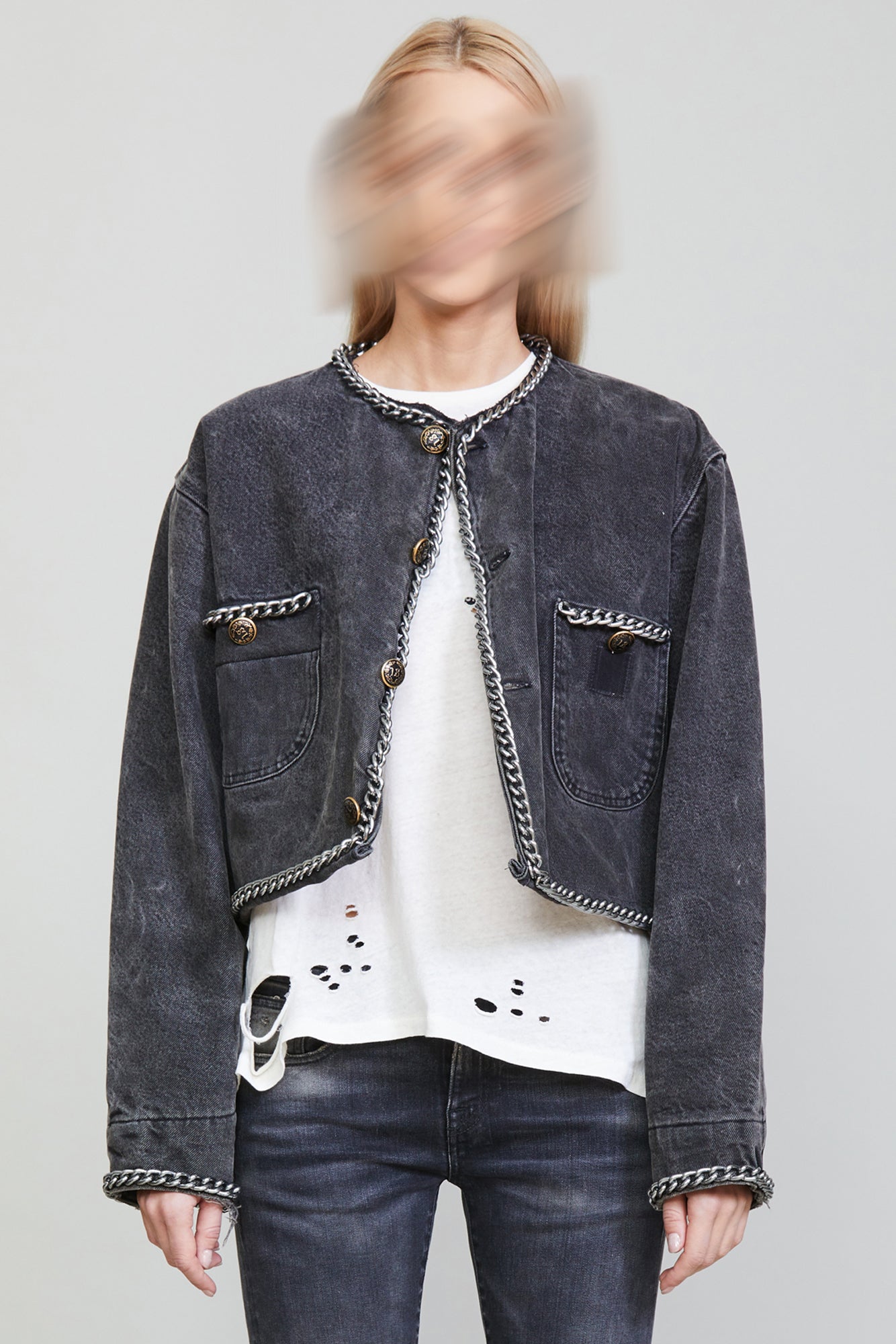 Chain Embellished Cropped Jacket - R13