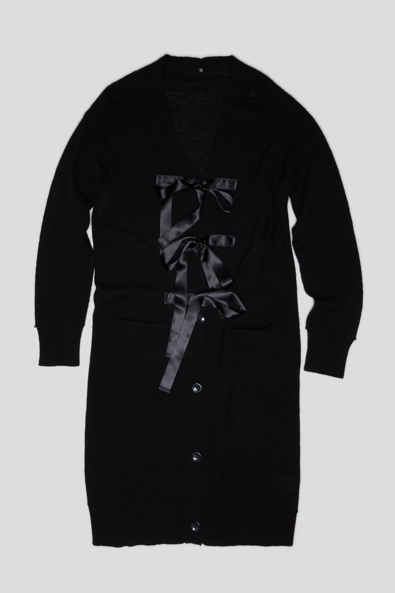 Tape Tie Long Cardigan - Black And Satin - R13