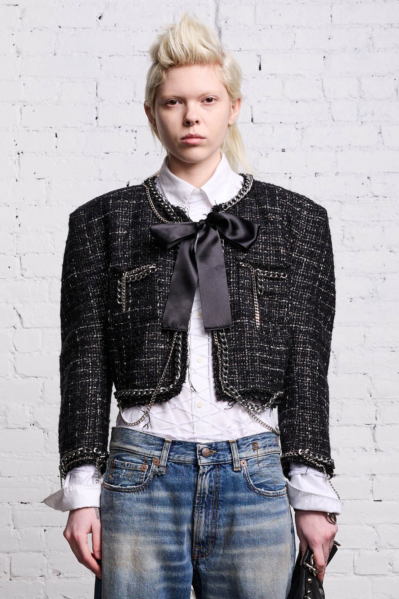 R13 Women's Square Shoulder Tweed Jacket - Black - Size Medium