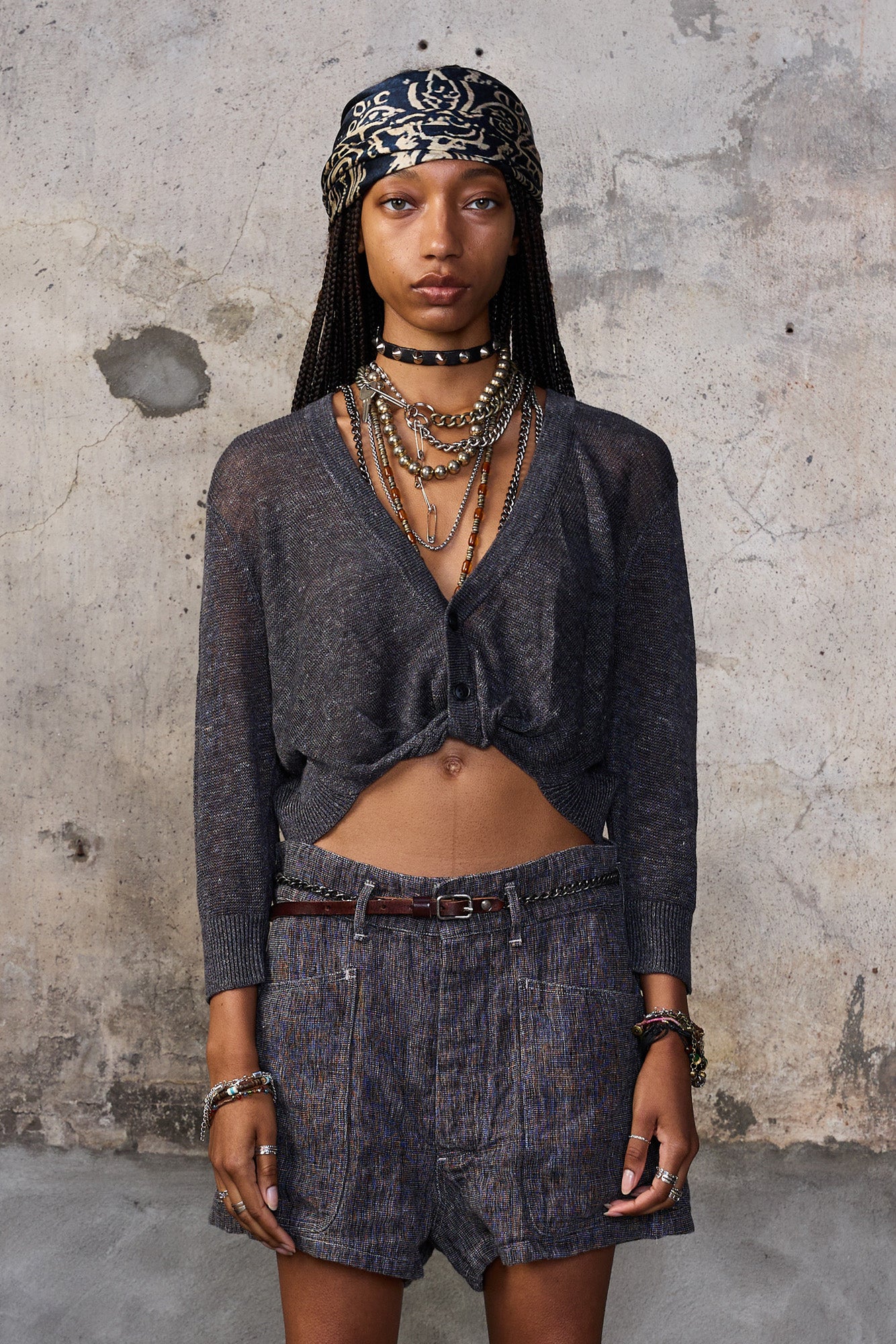 3/4 SLEEVE TWISTED FRONT CARDIGAN - CHARCOAL GREY