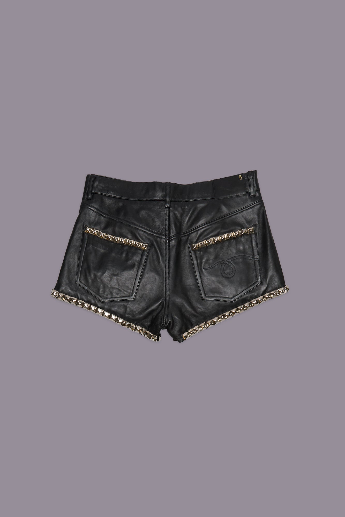 5-POCKET LEATHER SHORT - BLACK STRIPS WITH STUDS - R13