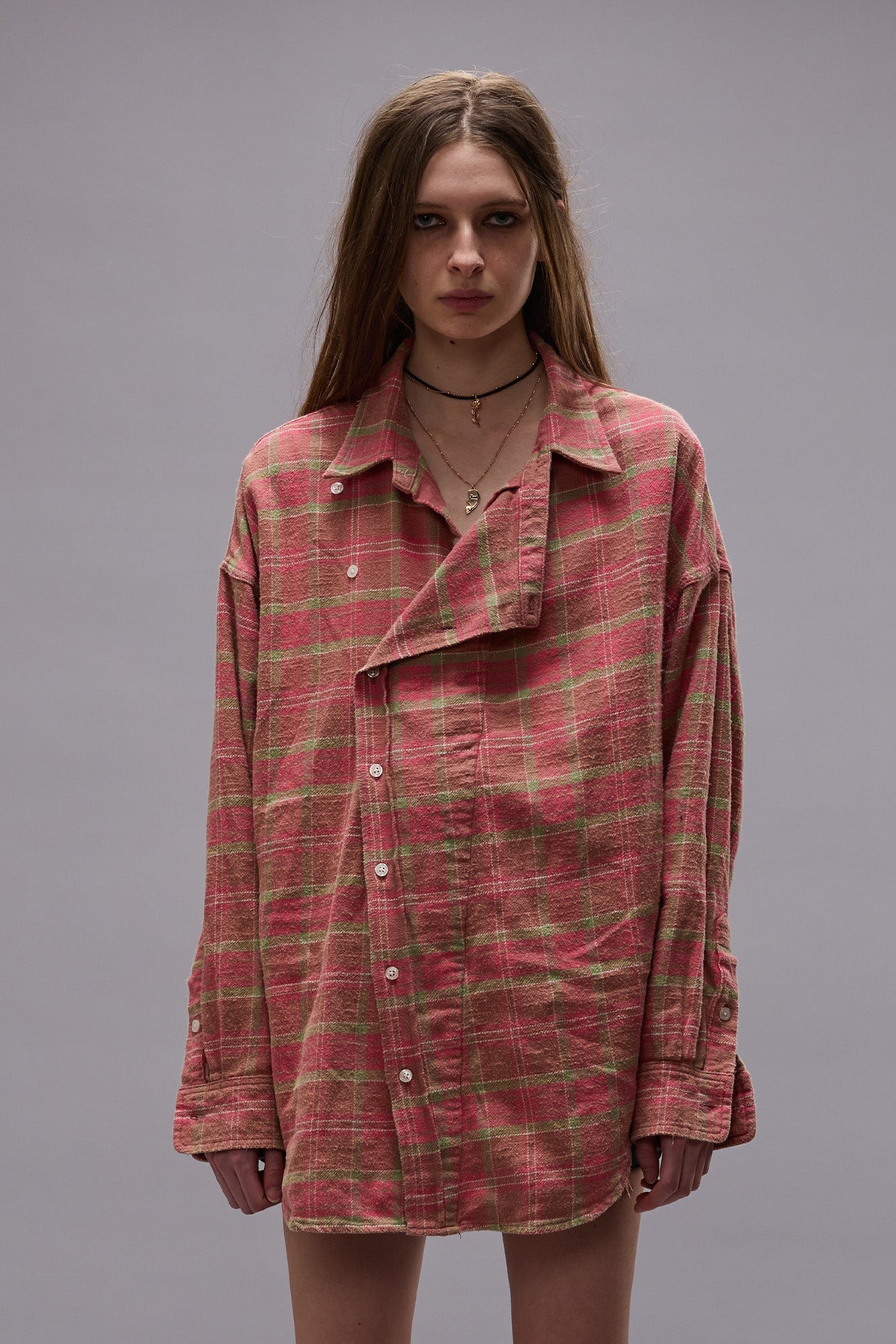 Asymmetrical Shirt - Pink Plaid - R13