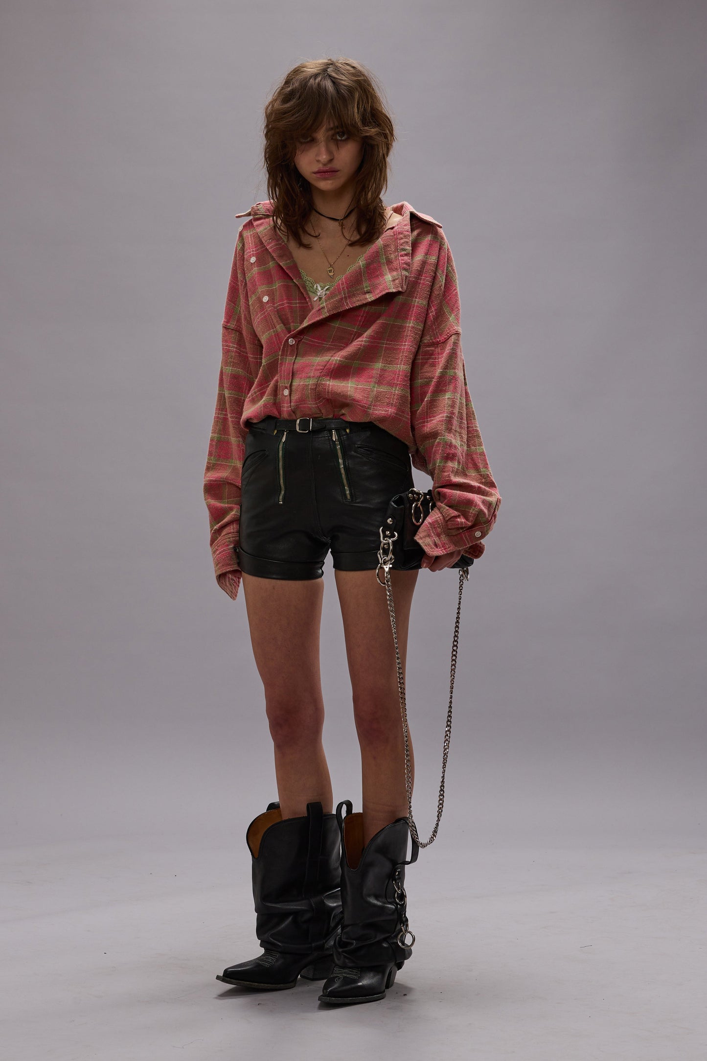 Asymmetrical Shirt - Pink Plaid - R13