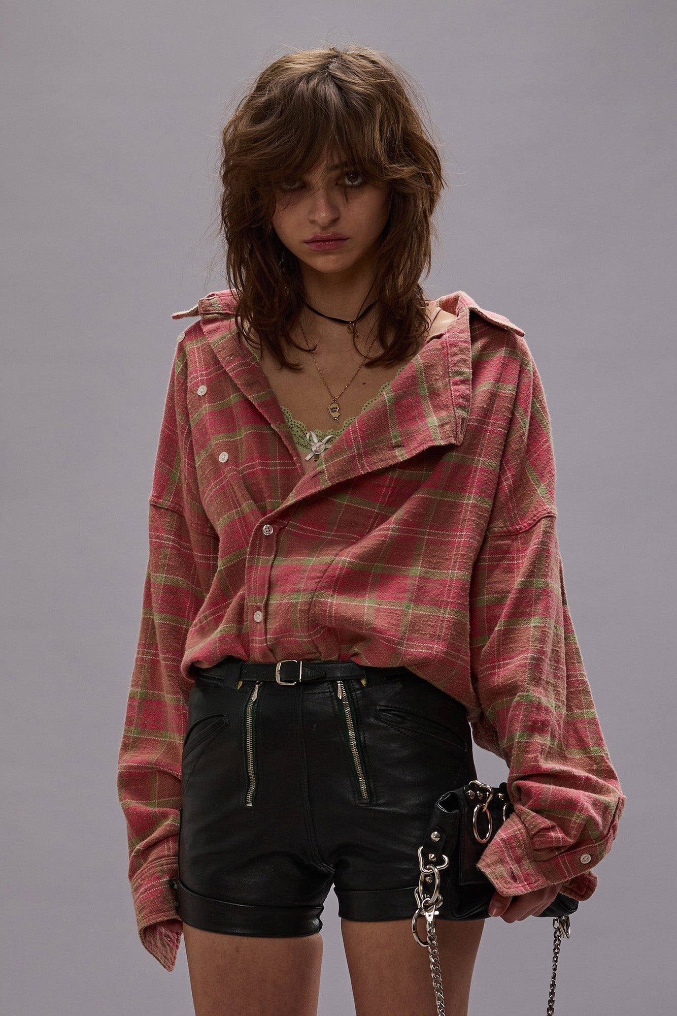 Asymmetrical Shirt - Pink Plaid